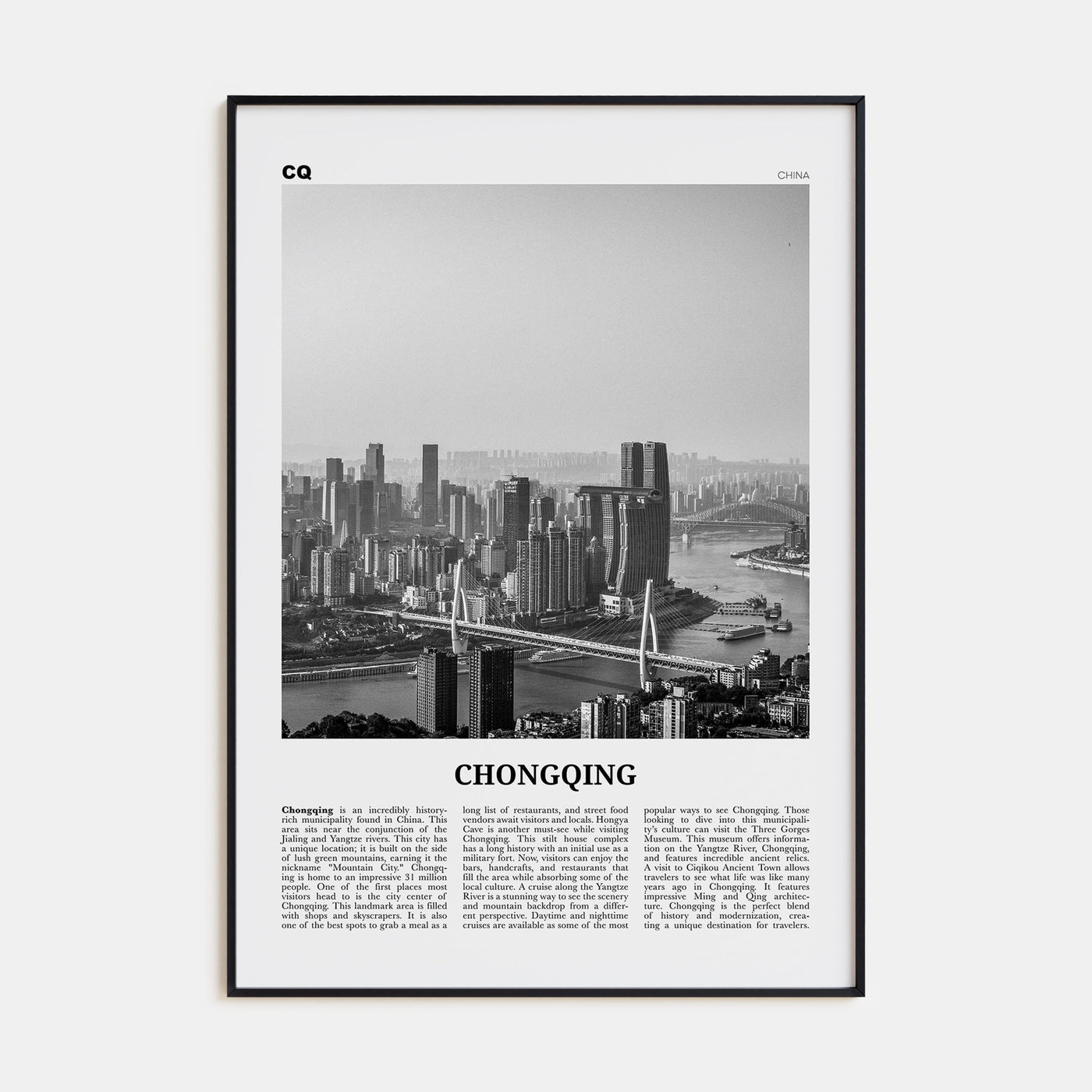 Chongqing Travel B&W Poster