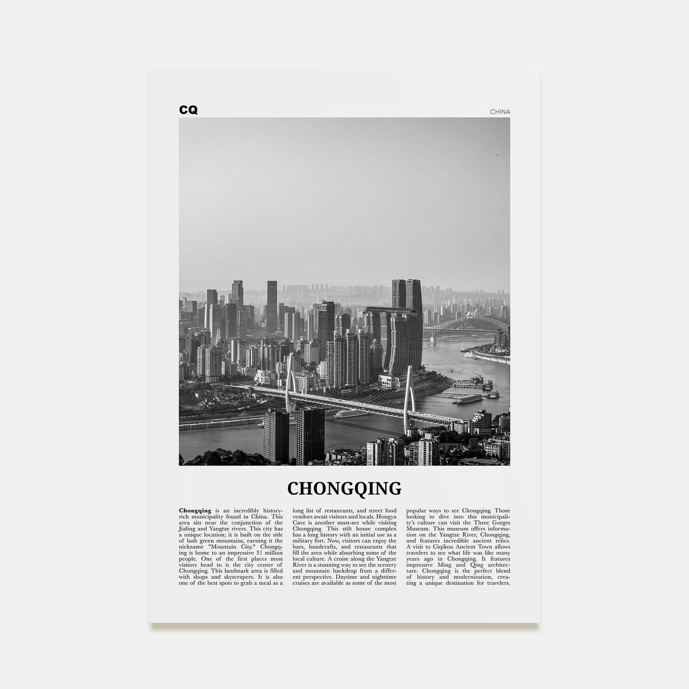 Chongqing Travel B&W Poster