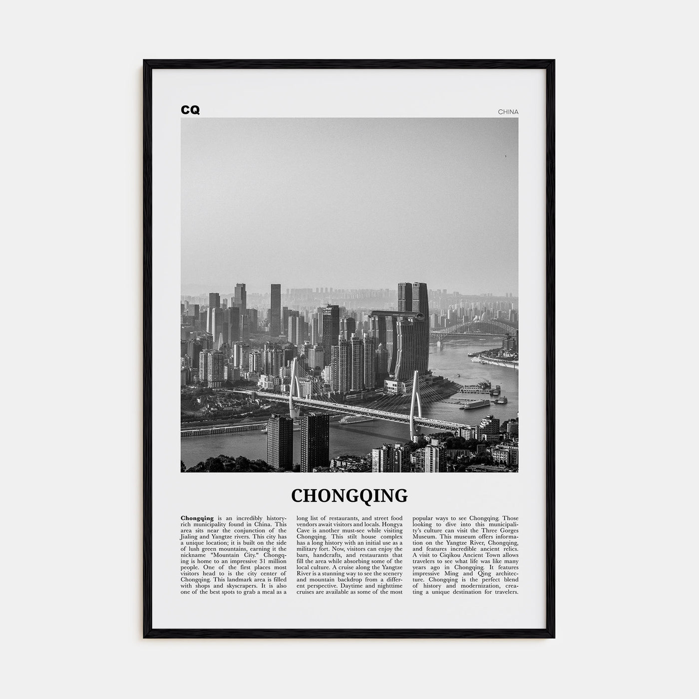 Chongqing Travel B&W Poster