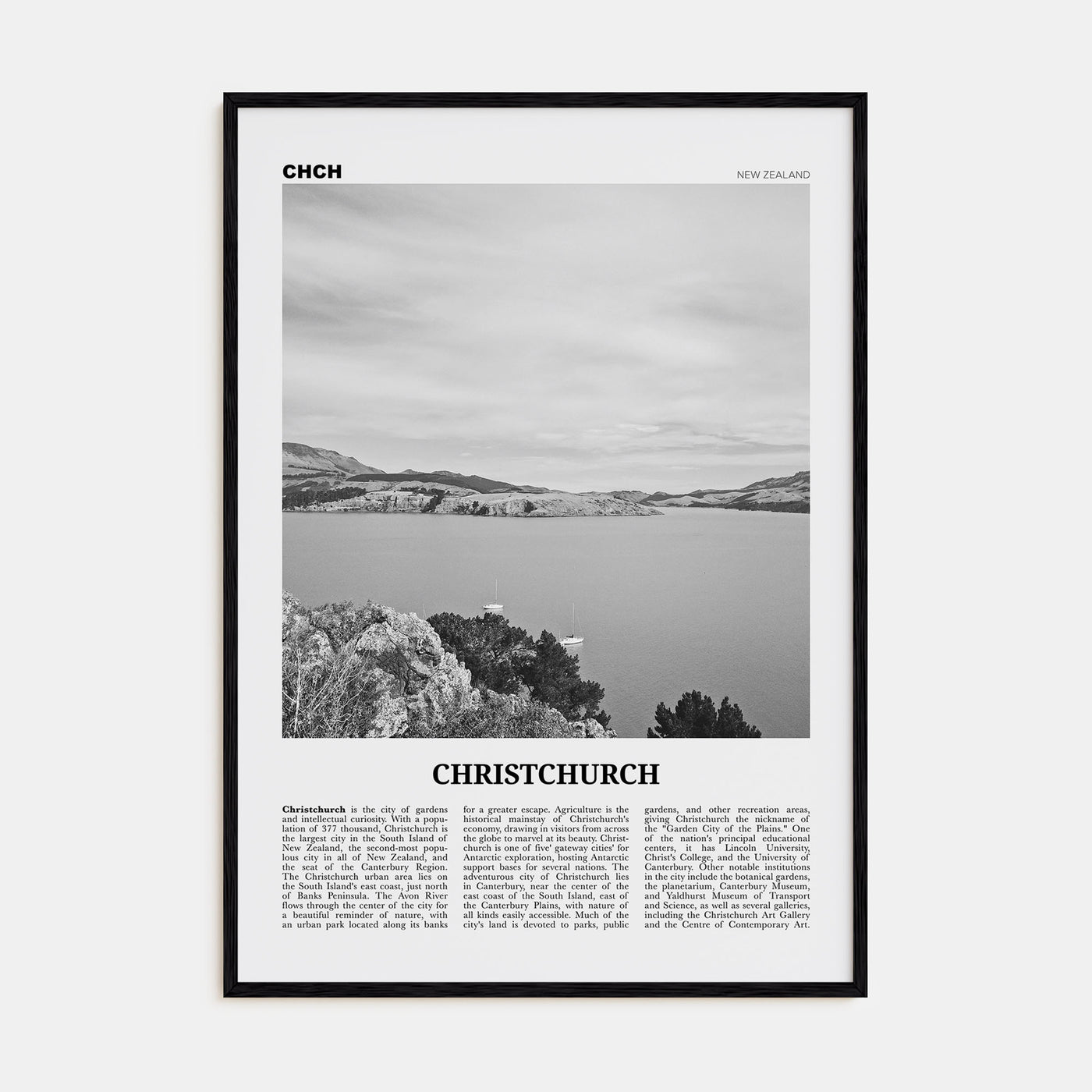 Christchurch Travel B&W No 1 Poster