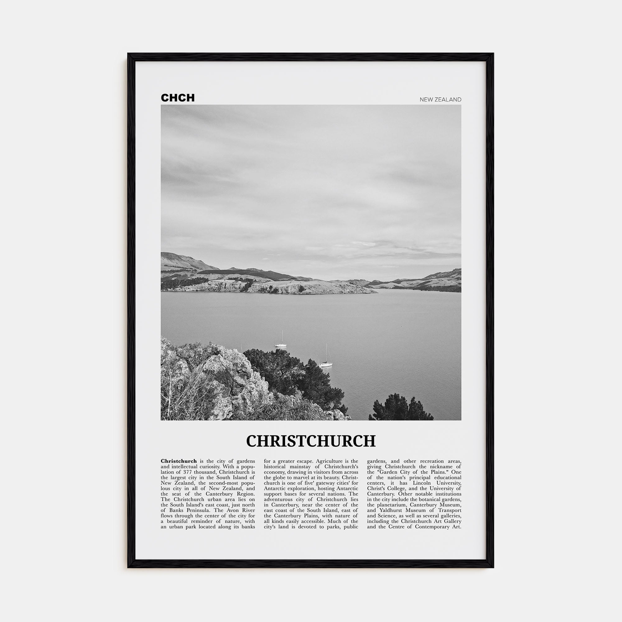 Christchurch Travel B&W No 1 Poster