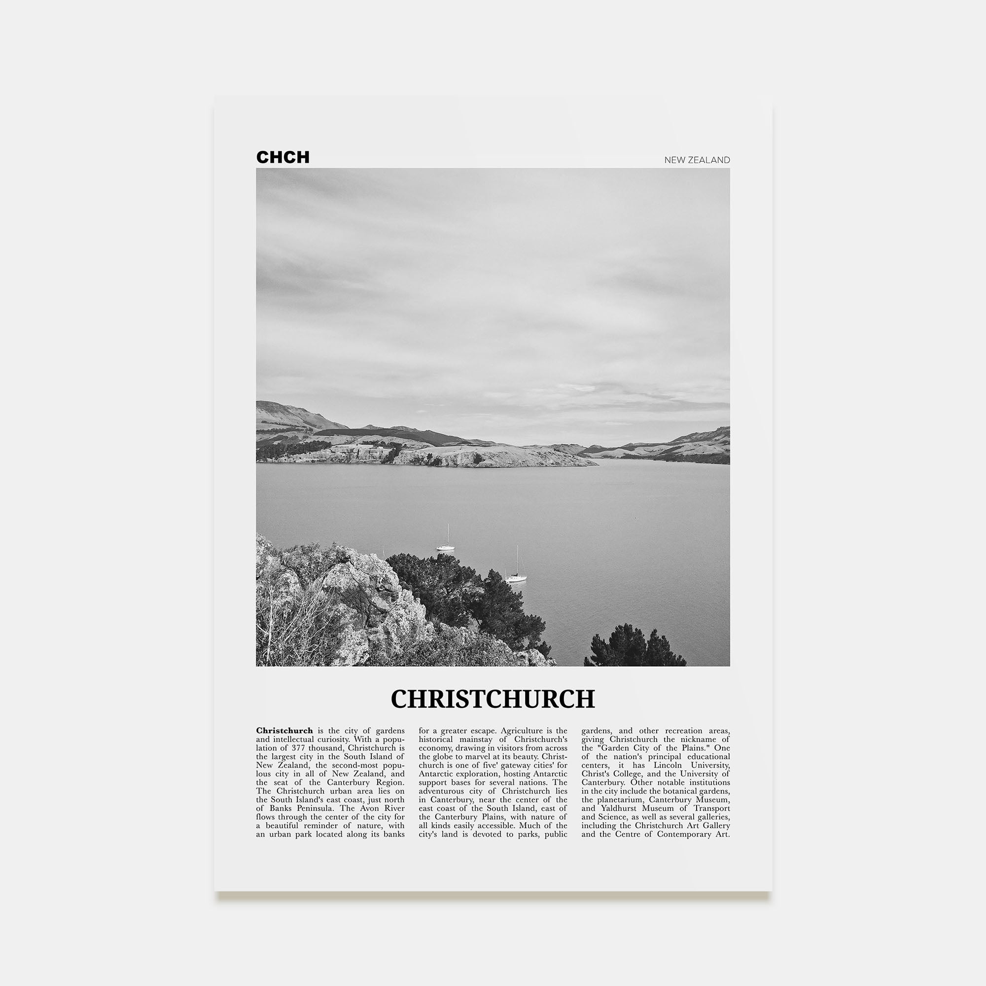 Christchurch Travel B&W No 1 Poster