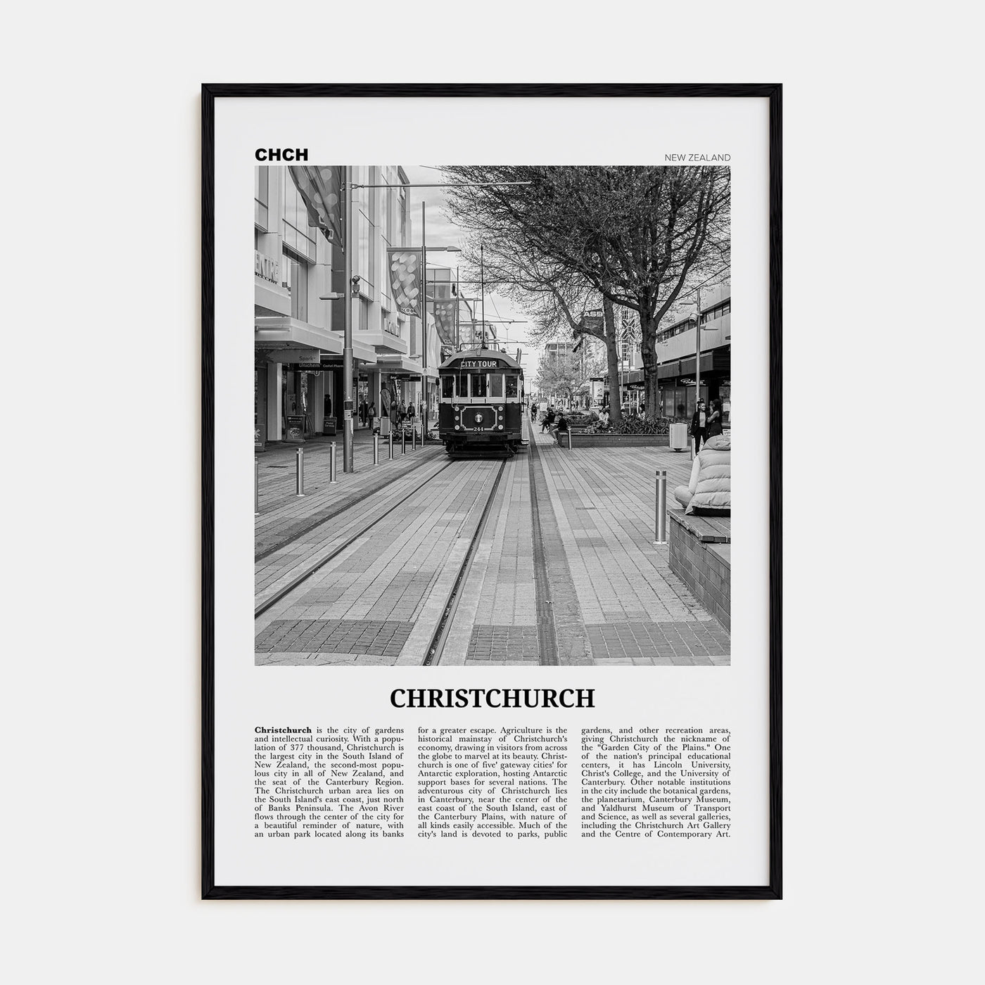 Christchurch Travel B&W No 2 Poster