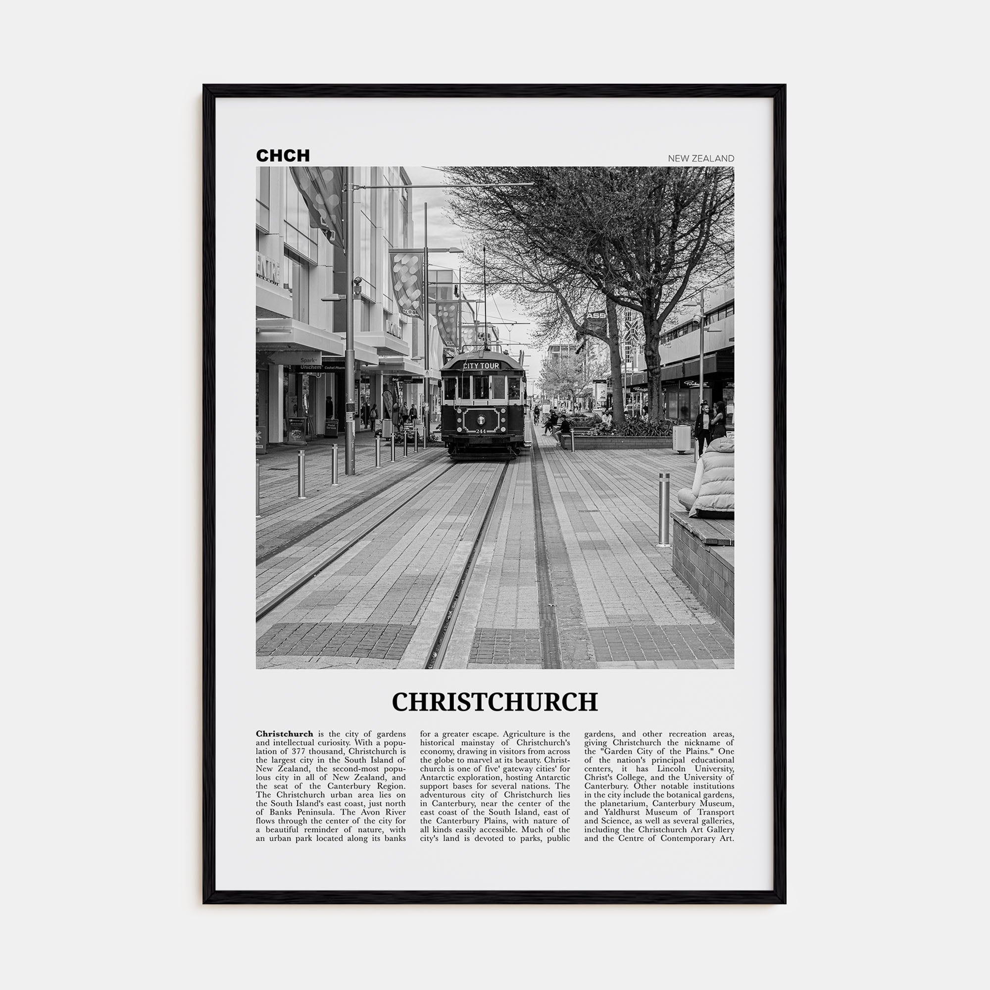 Christchurch Travel B&W No 2 Poster