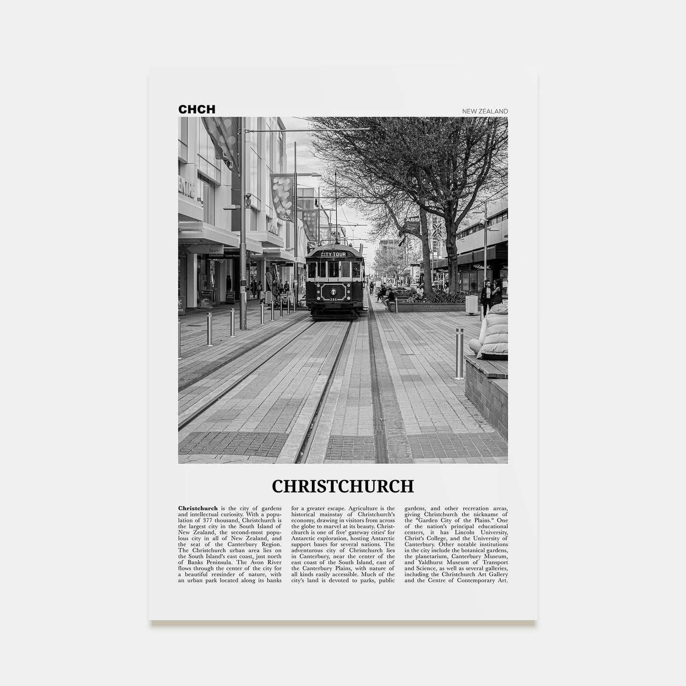 Christchurch Travel B&W No 2 Poster
