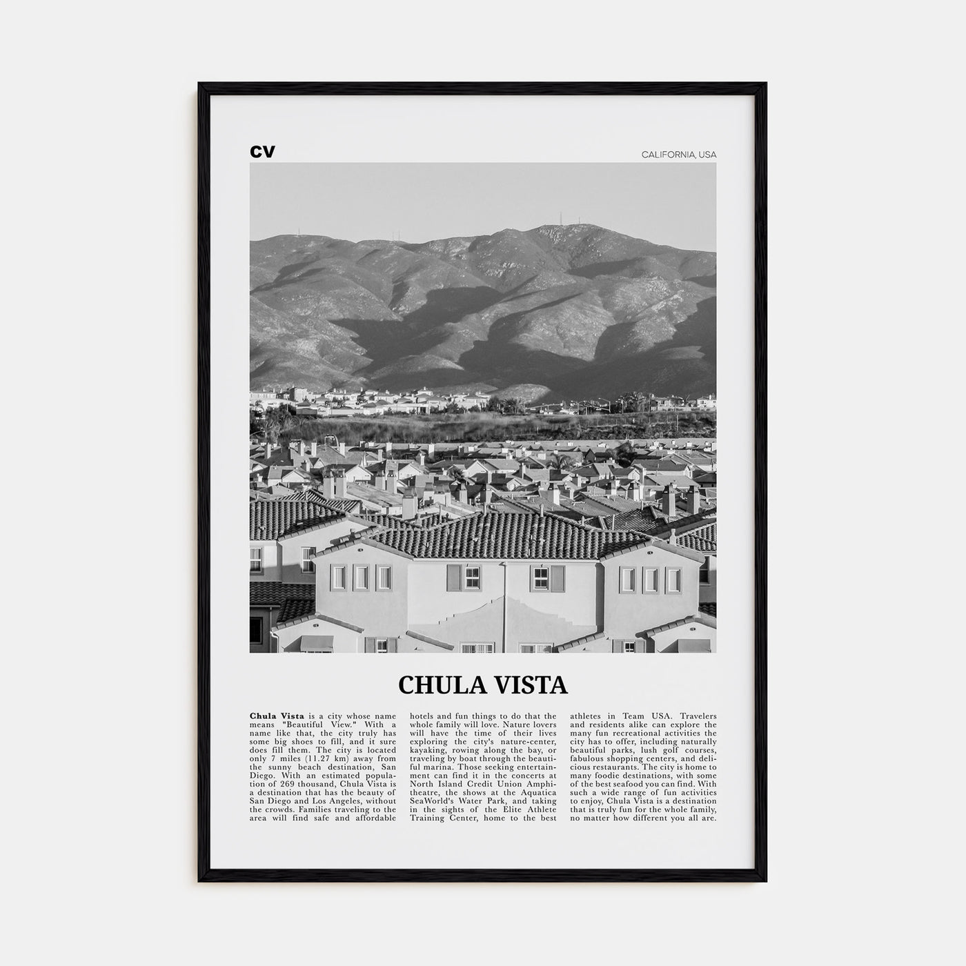 Chula Vista Travel B&W Poster