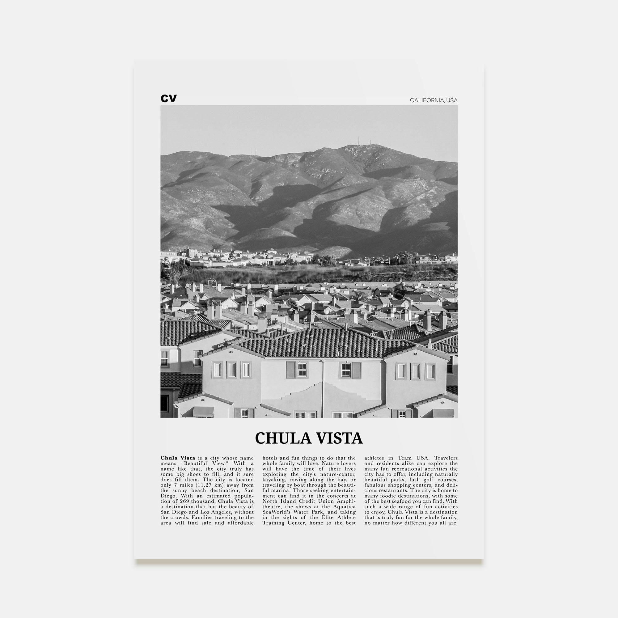Chula Vista Travel B&W Poster