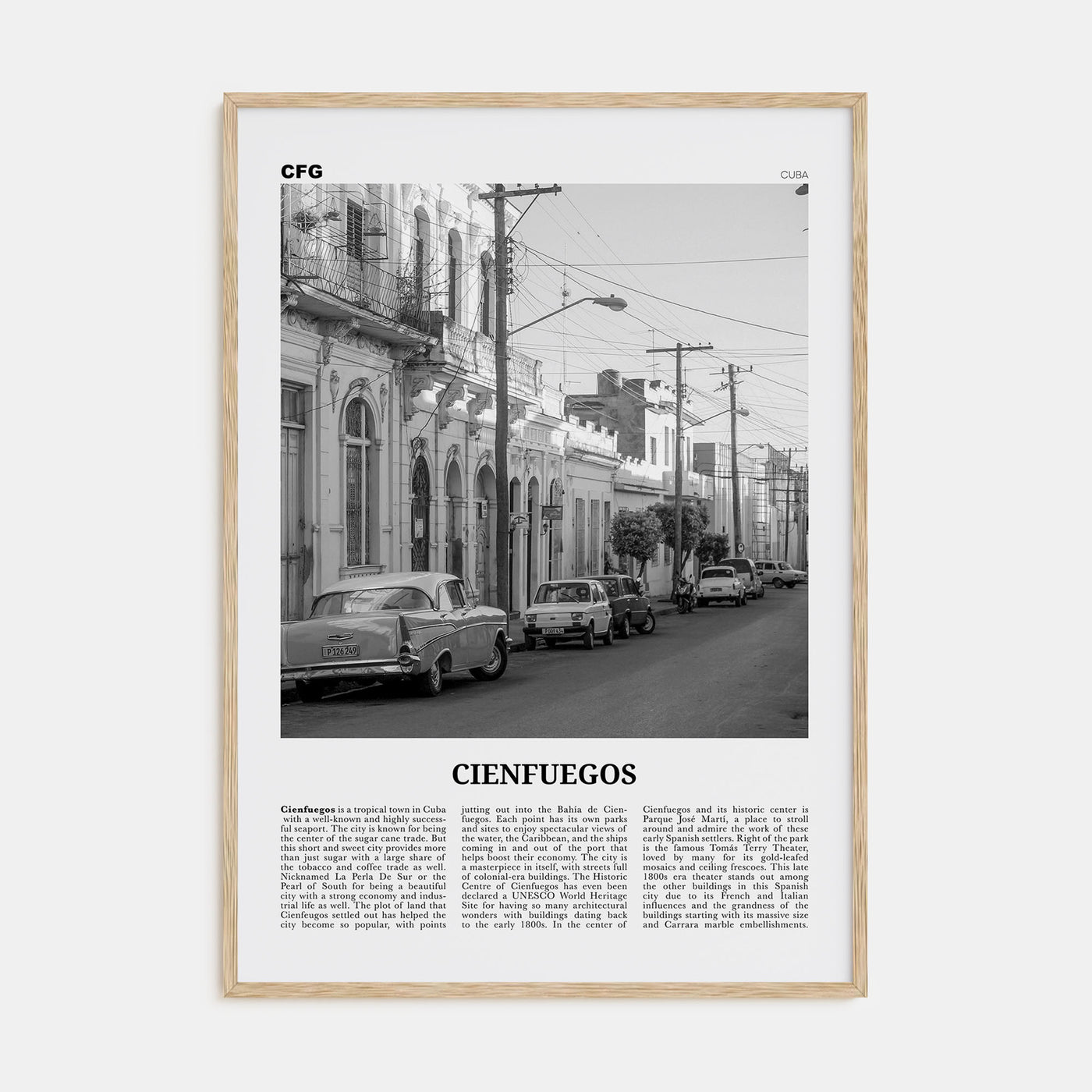 Cienfuegos Travel B&W Poster