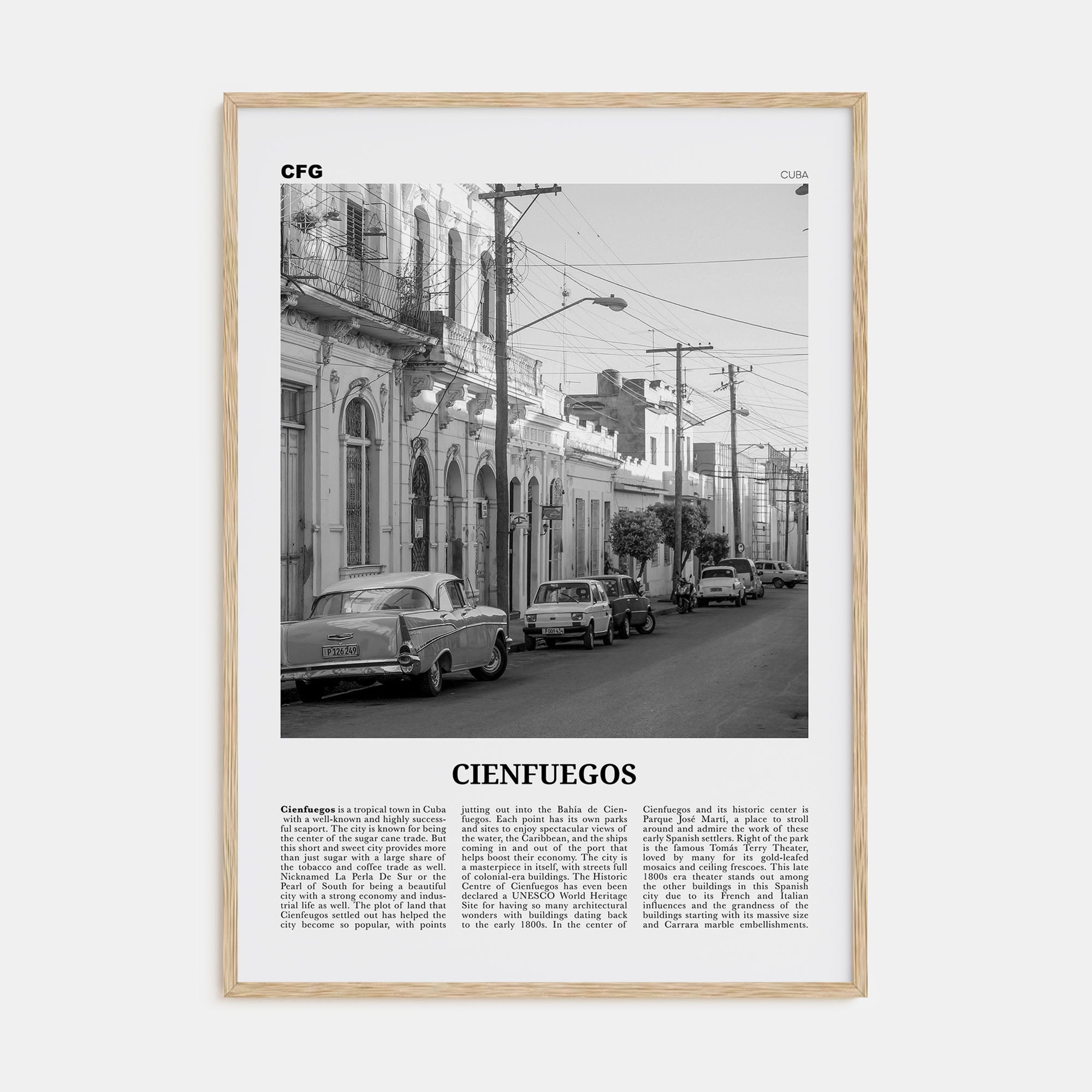 Cienfuegos Travel B&W Poster
