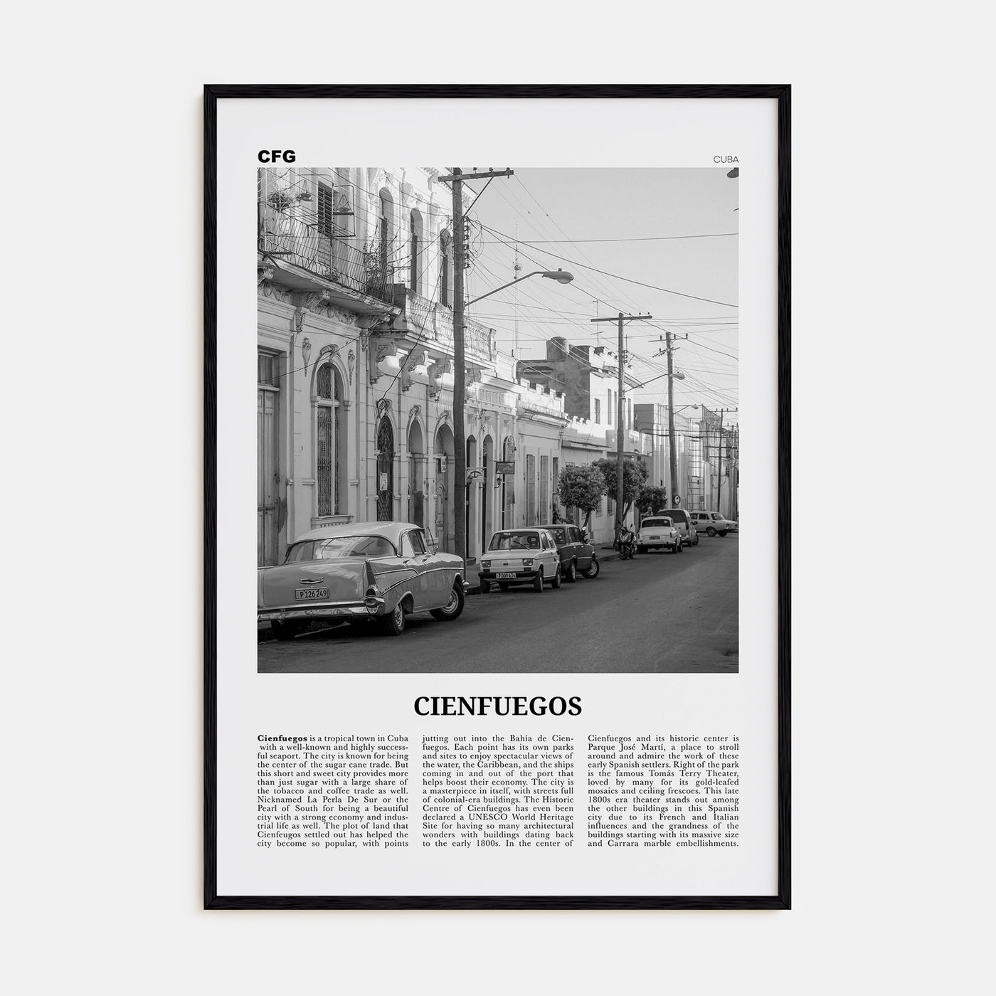 Cienfuegos Travel B&W Poster