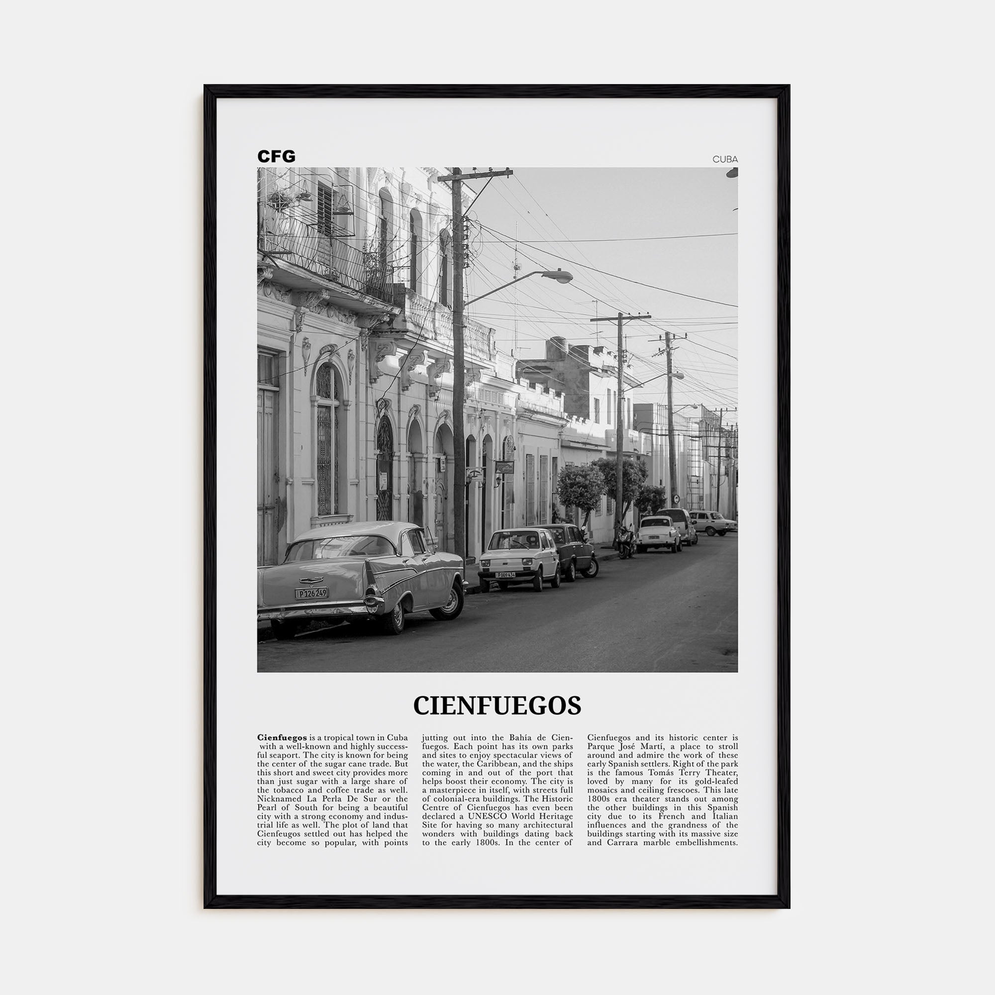 Cienfuegos Travel B&W Poster
