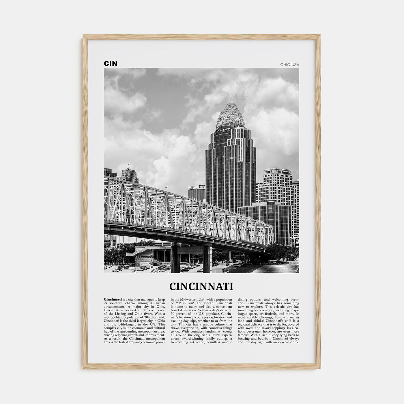 Cincinnati Travel B&W No 2 Poster