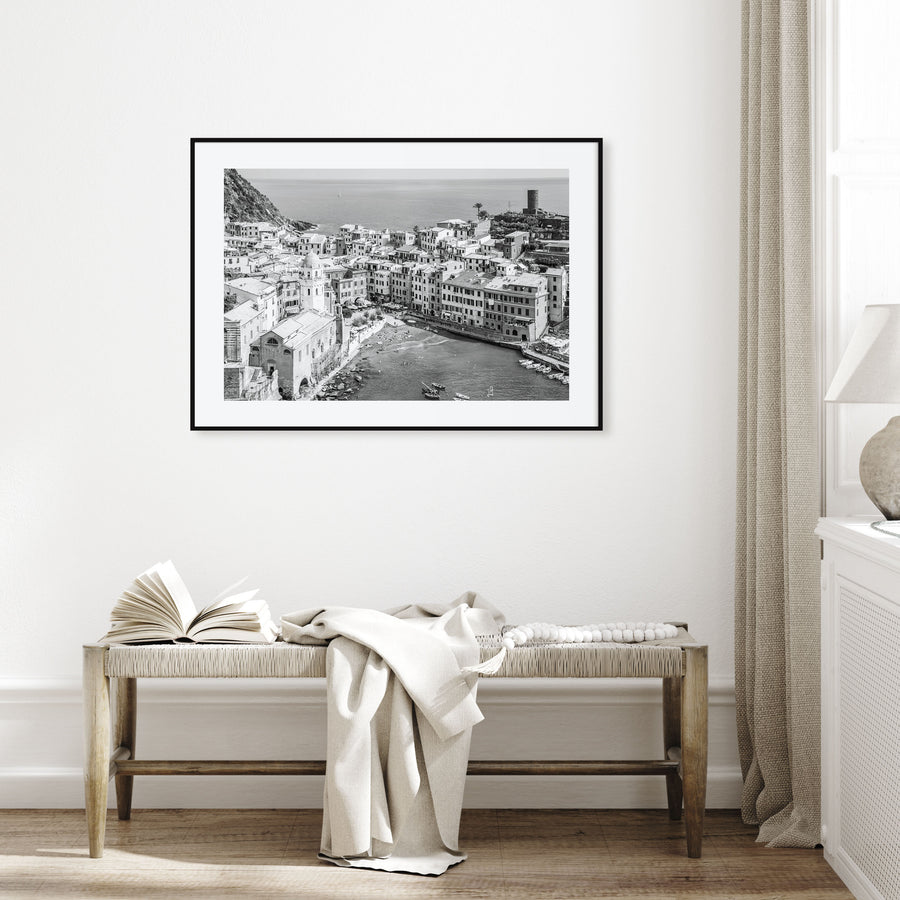 Cinque Terre Landscape B&W Poster