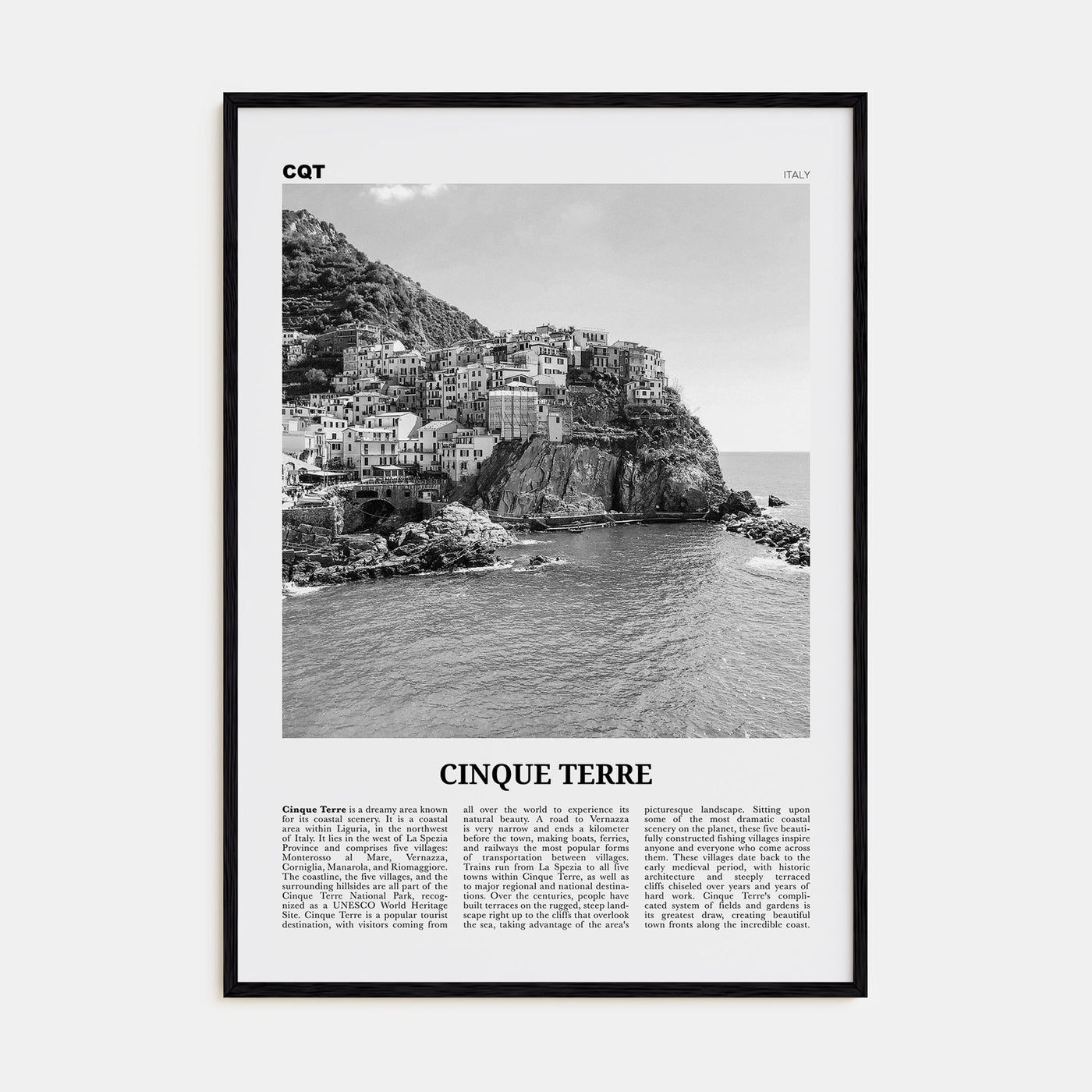 Cinque Terre Travel B&W No 1 Poster