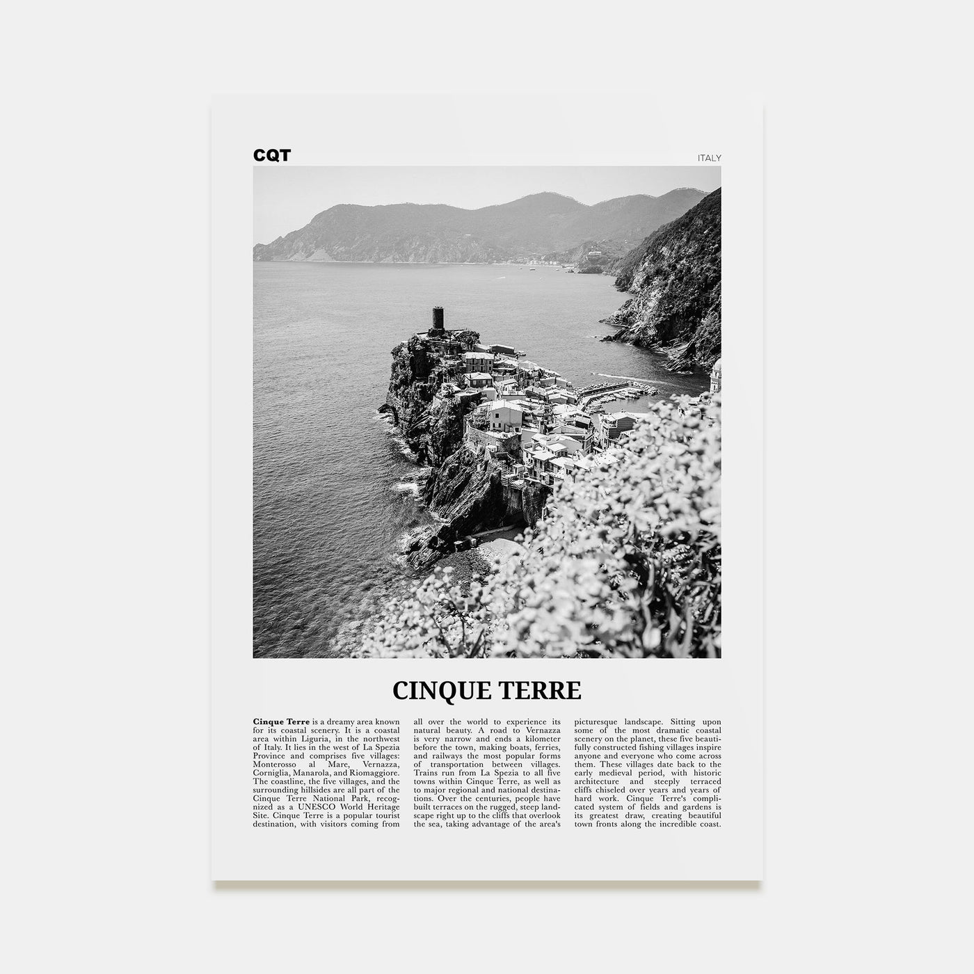 Cinque Terre Travel B&W No 2 Poster