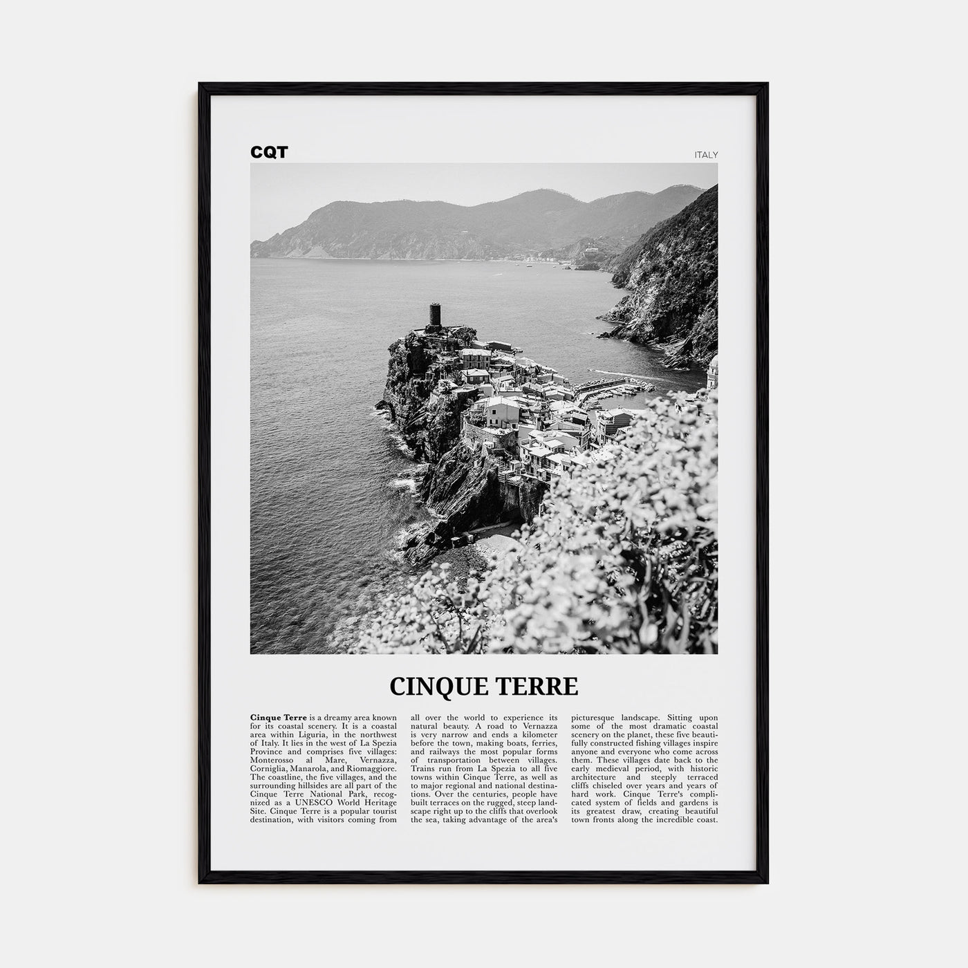 Cinque Terre Travel B&W No 2 Poster