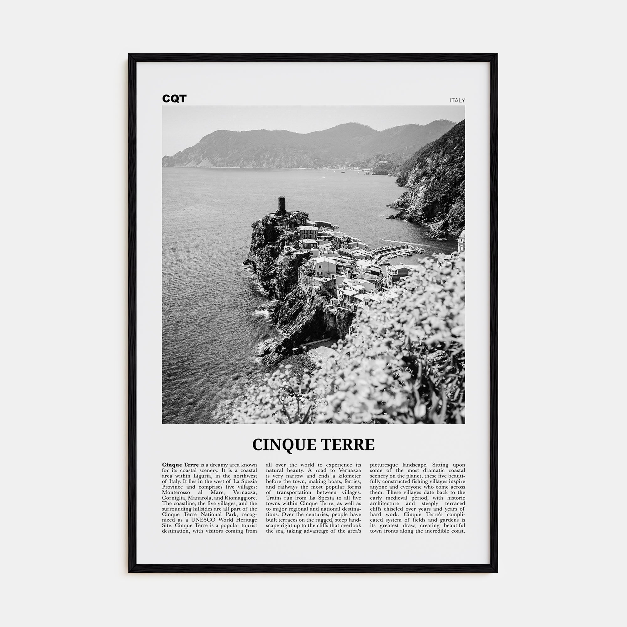 Cinque Terre Travel B&W No 2 Poster