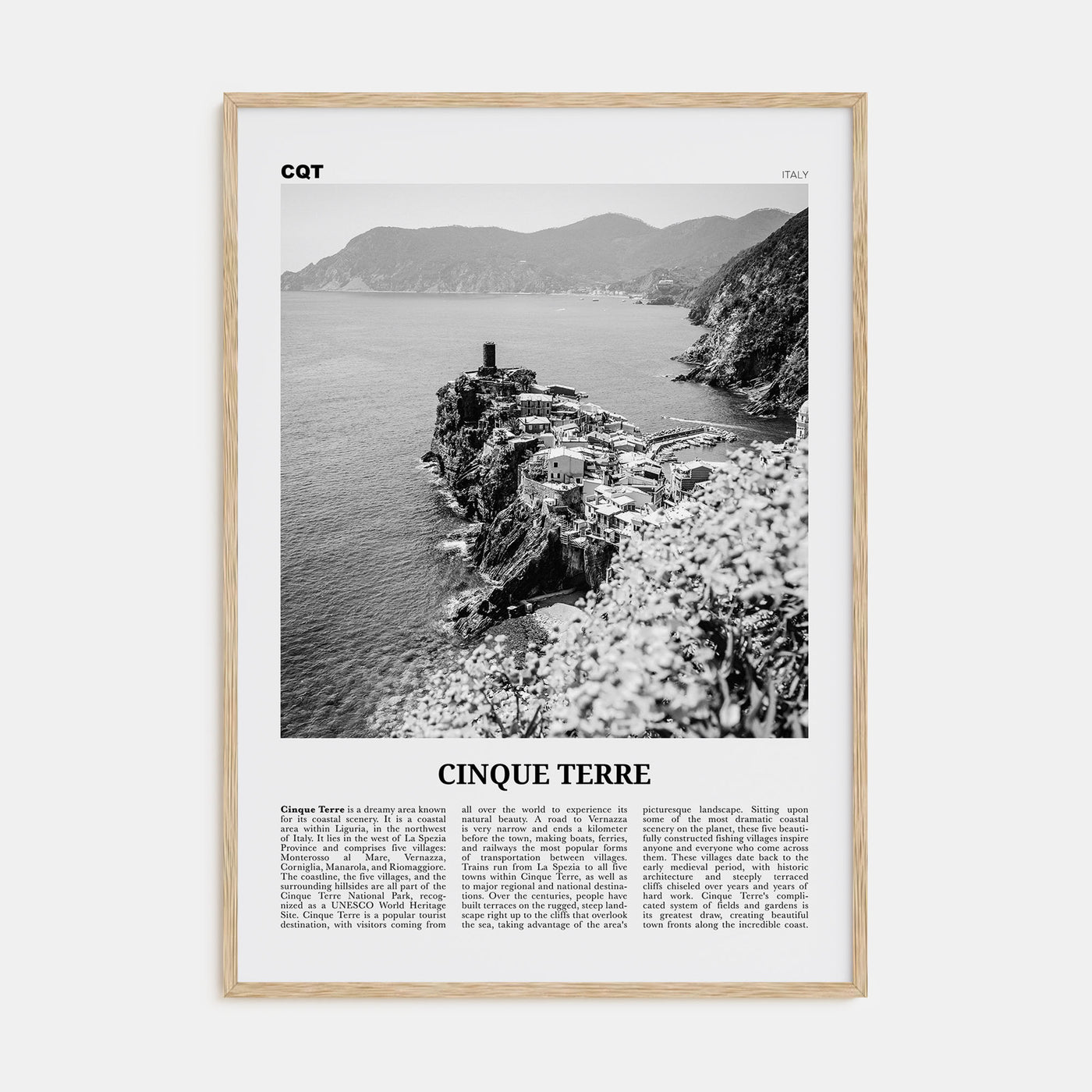 Cinque Terre Travel B&W No 2 Poster