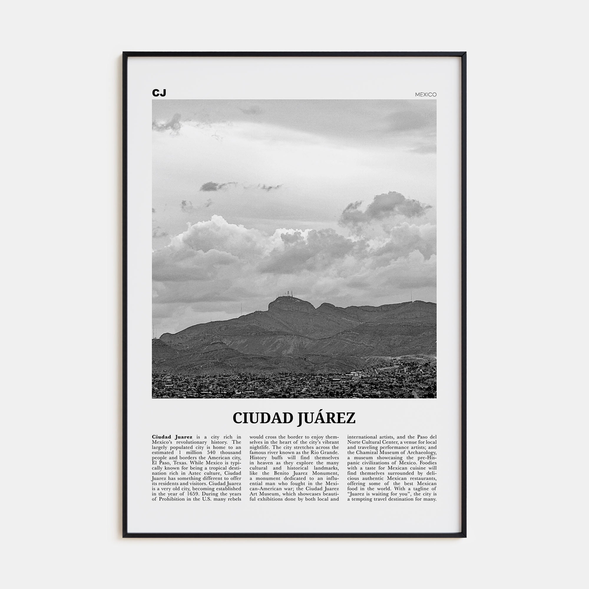 Ciudad Juárez Travel B&W Poster