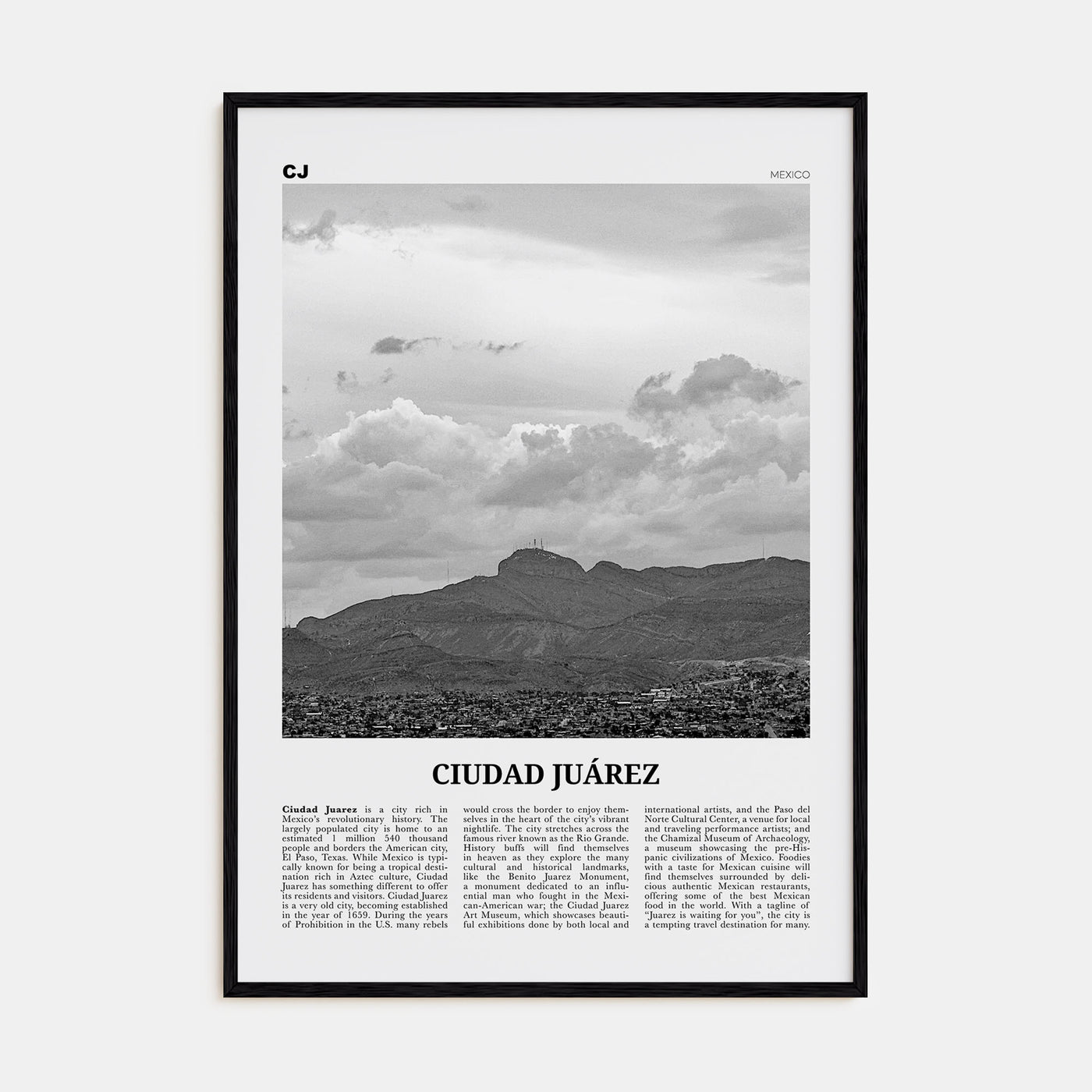 Ciudad Juárez Travel B&W Poster