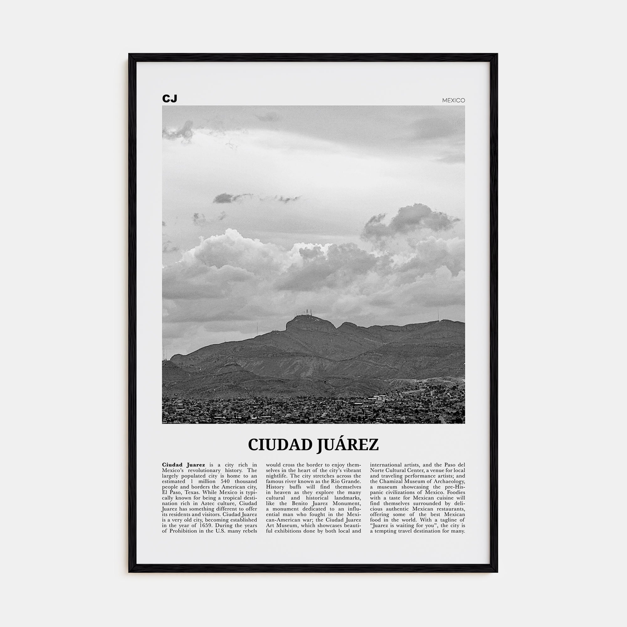 Ciudad Juárez Travel B&W Poster