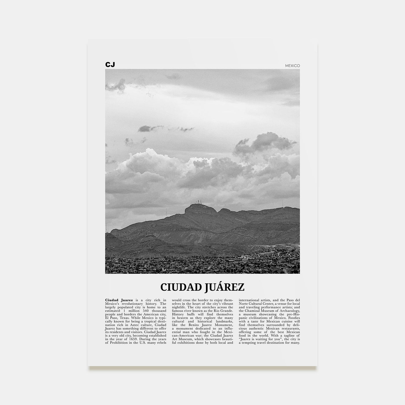 Ciudad Juárez Travel B&W Poster
