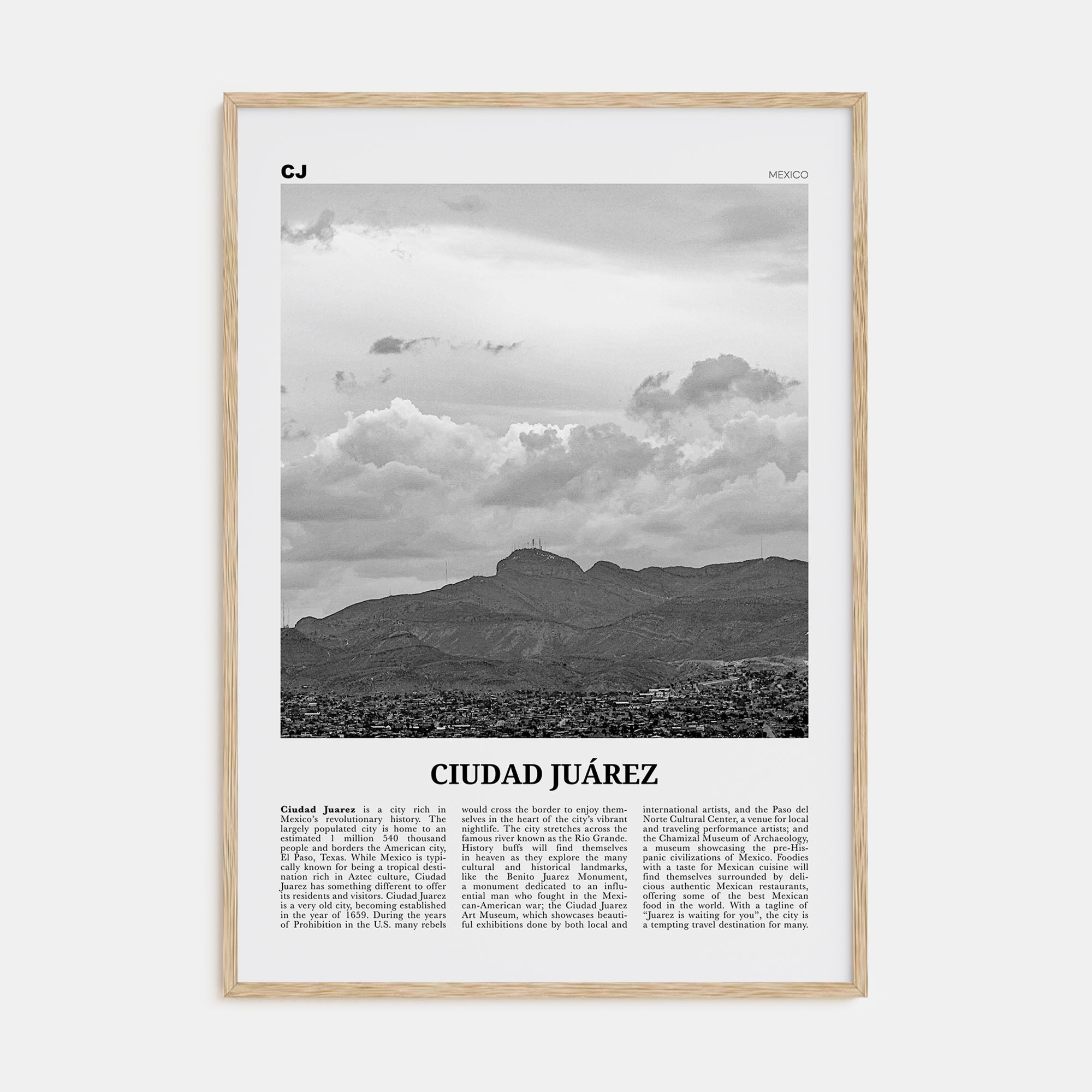 Ciudad Juárez Travel B&W Poster