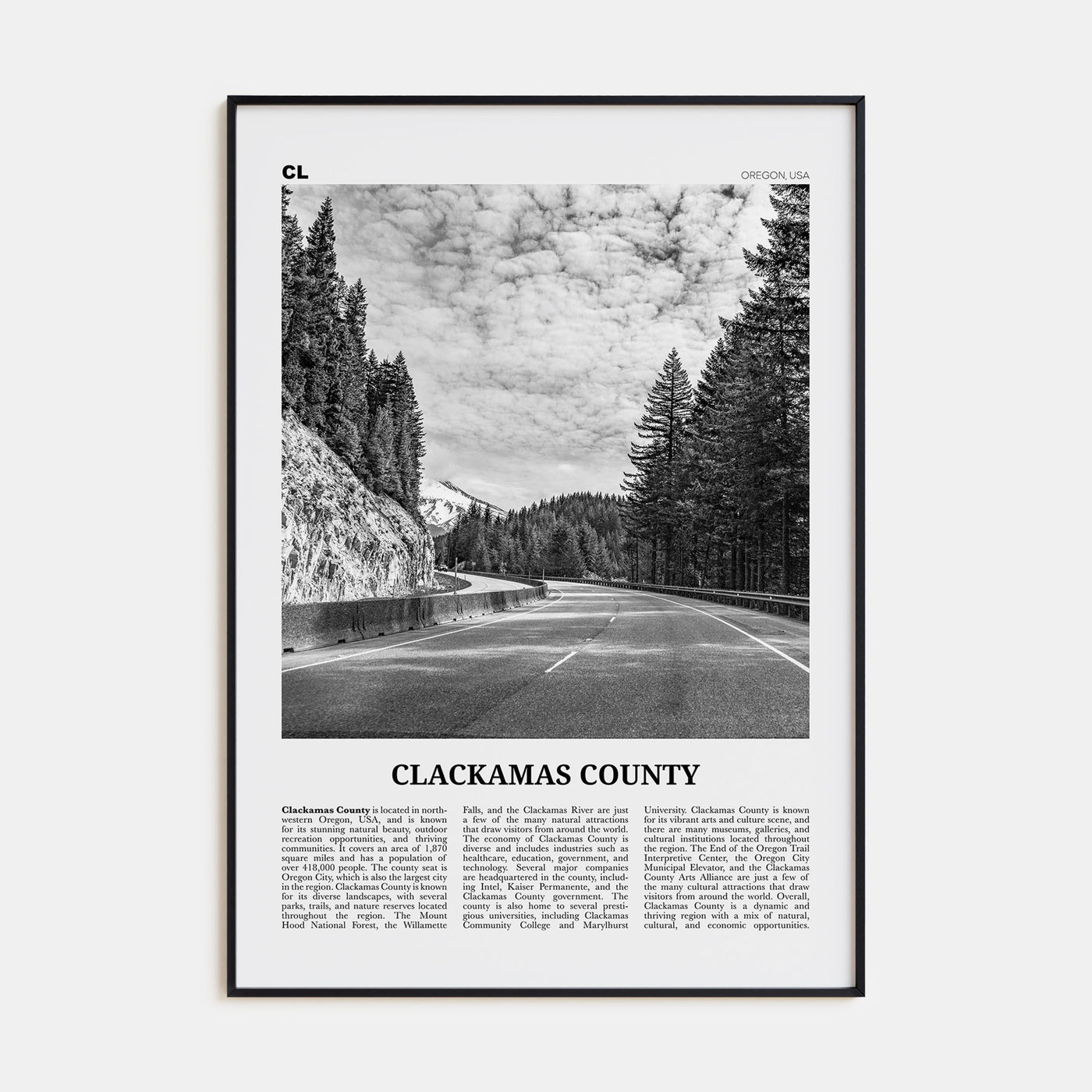 Clackamas County Travel B&W Poster