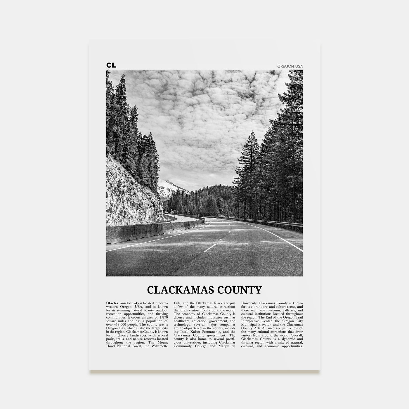 Clackamas County Travel B&W Poster