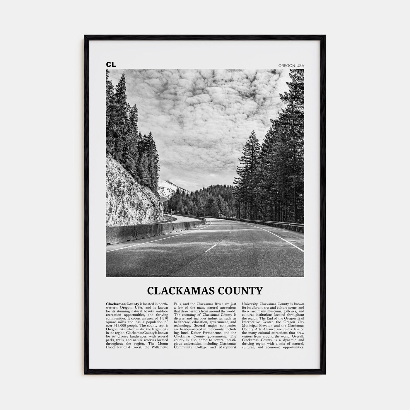 Clackamas County Travel B&W Poster