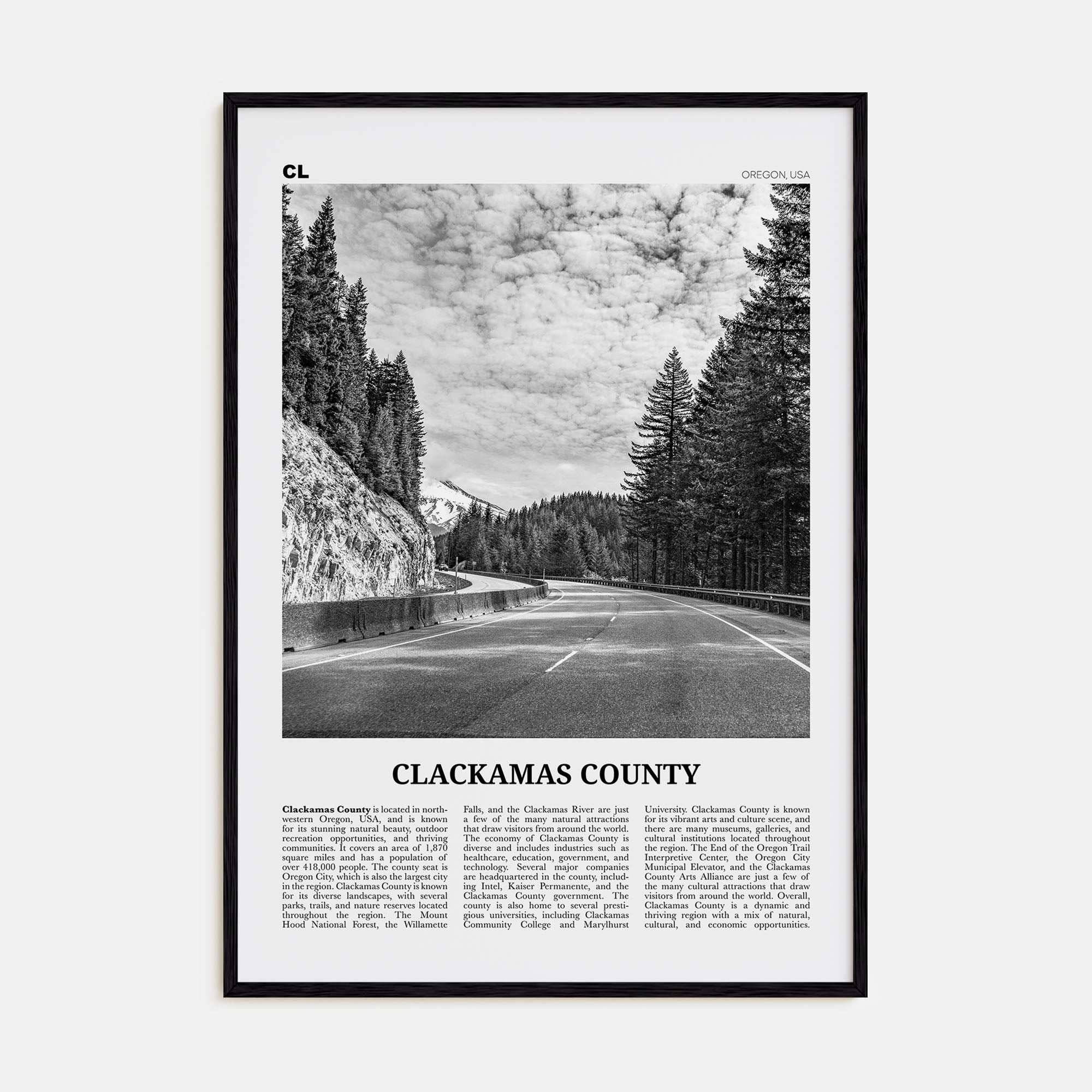 Clackamas County Travel B&W Poster
