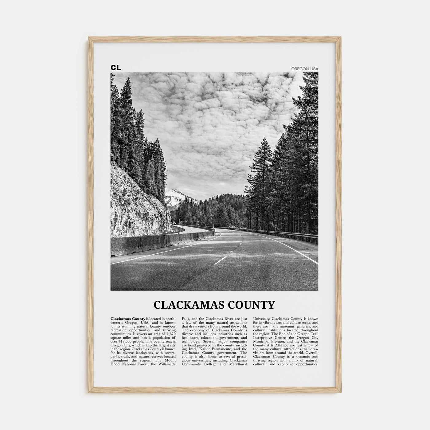 Clackamas County Travel B&W Poster