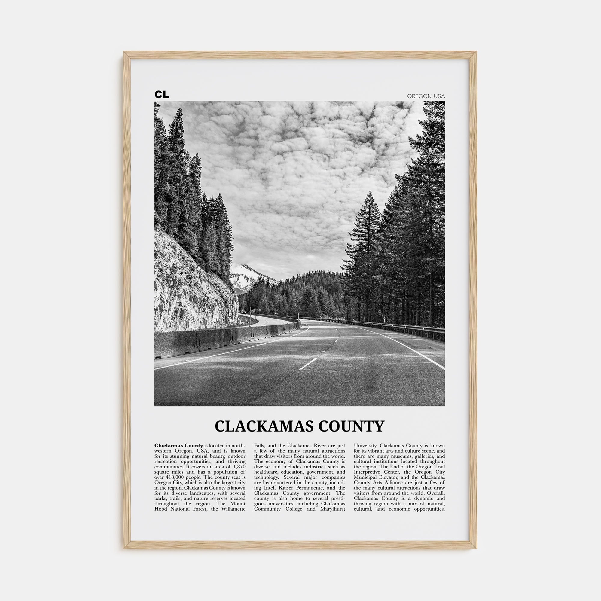 Clackamas County Travel B&W Poster