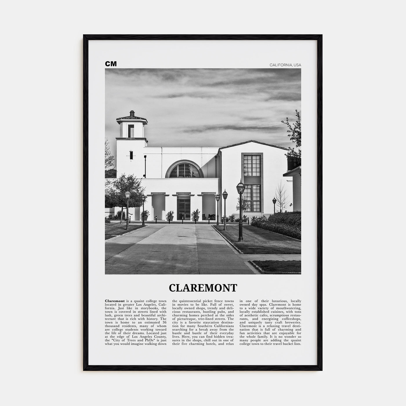Claremont Travel B&W Poster