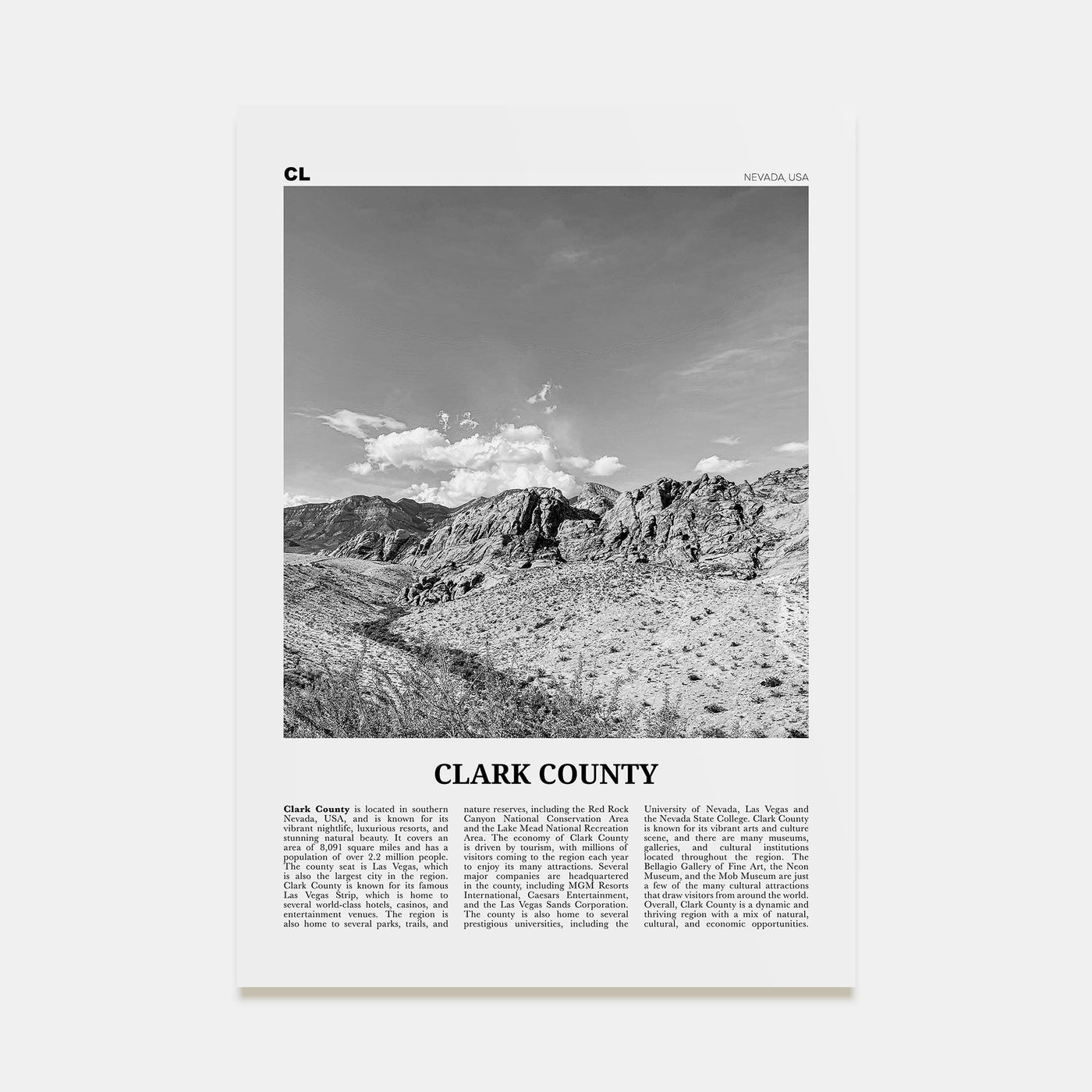 Clark County Travel B&W Poster
