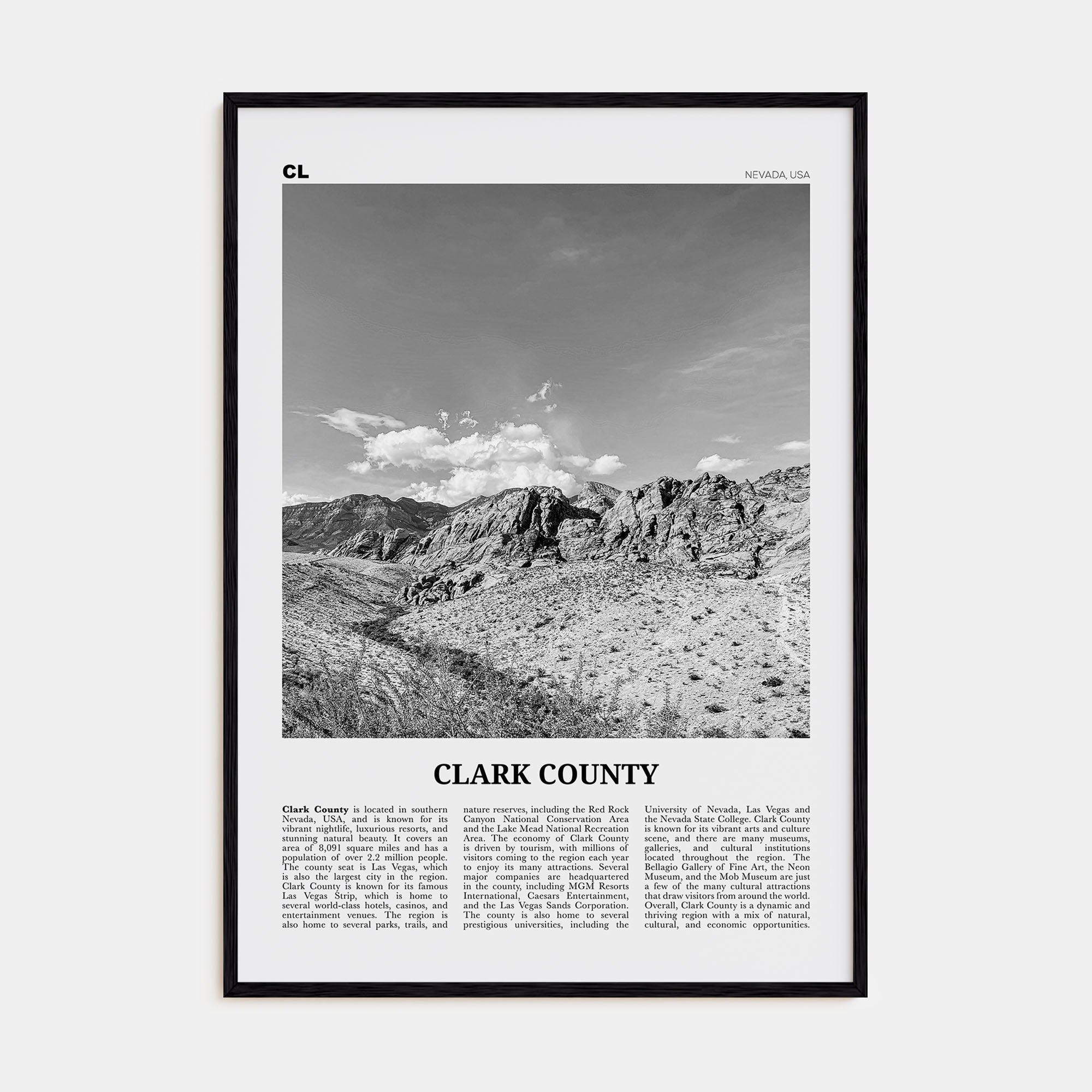 Clark County Travel B&W Poster