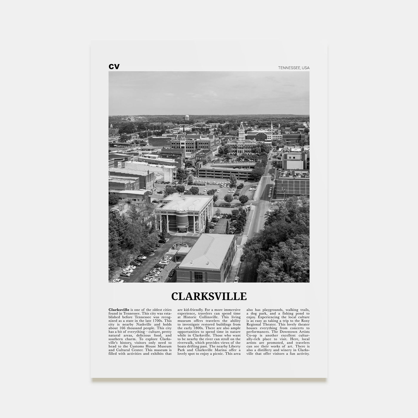 Clarksville Travel B&W Poster