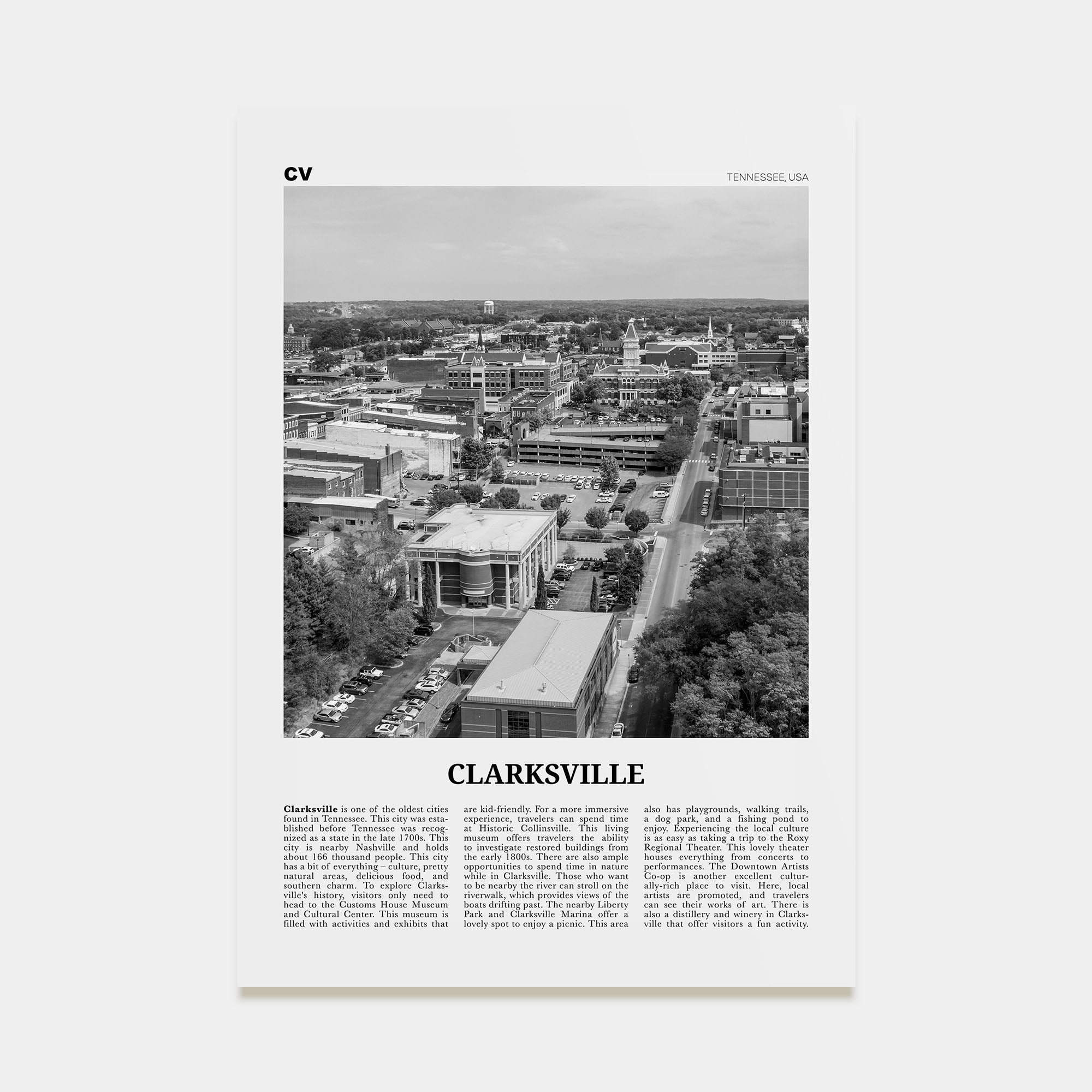 Clarksville Travel B&W Poster