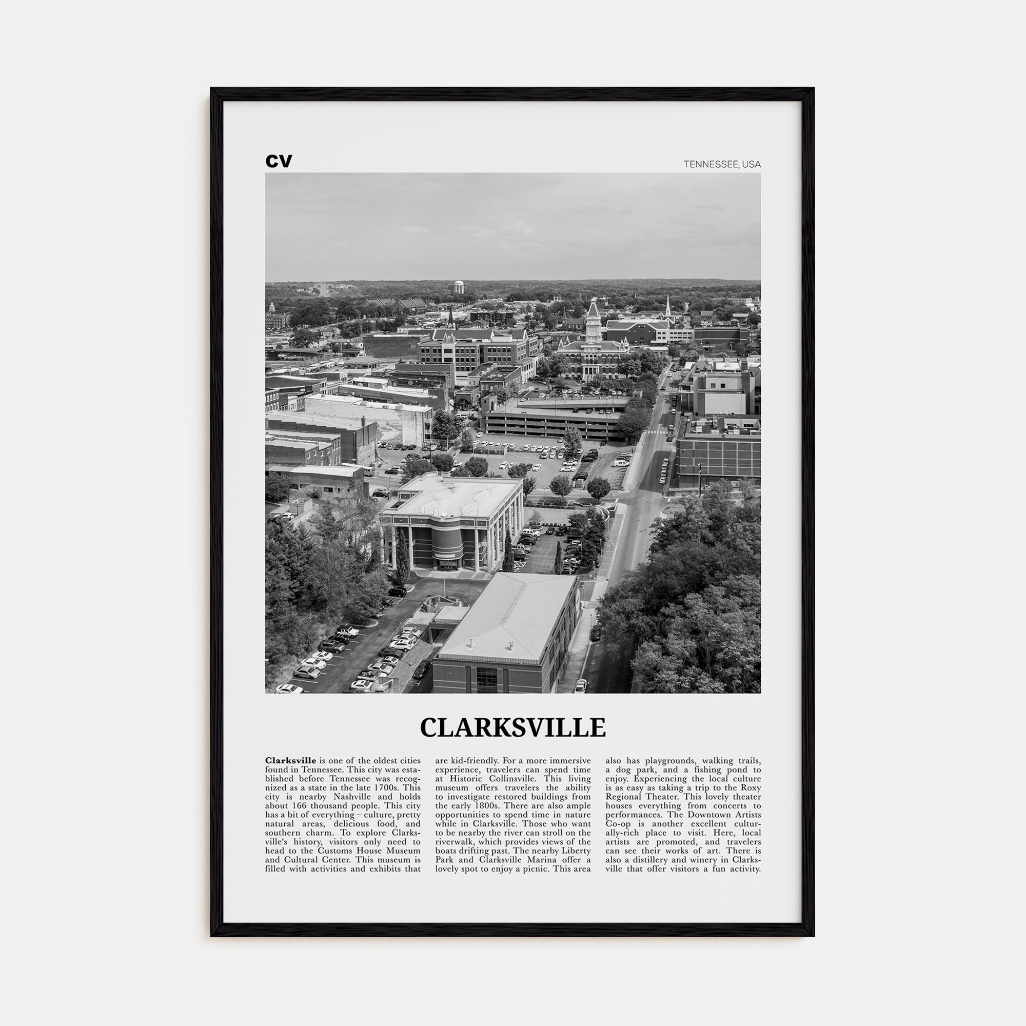 Clarksville Travel B&W Poster