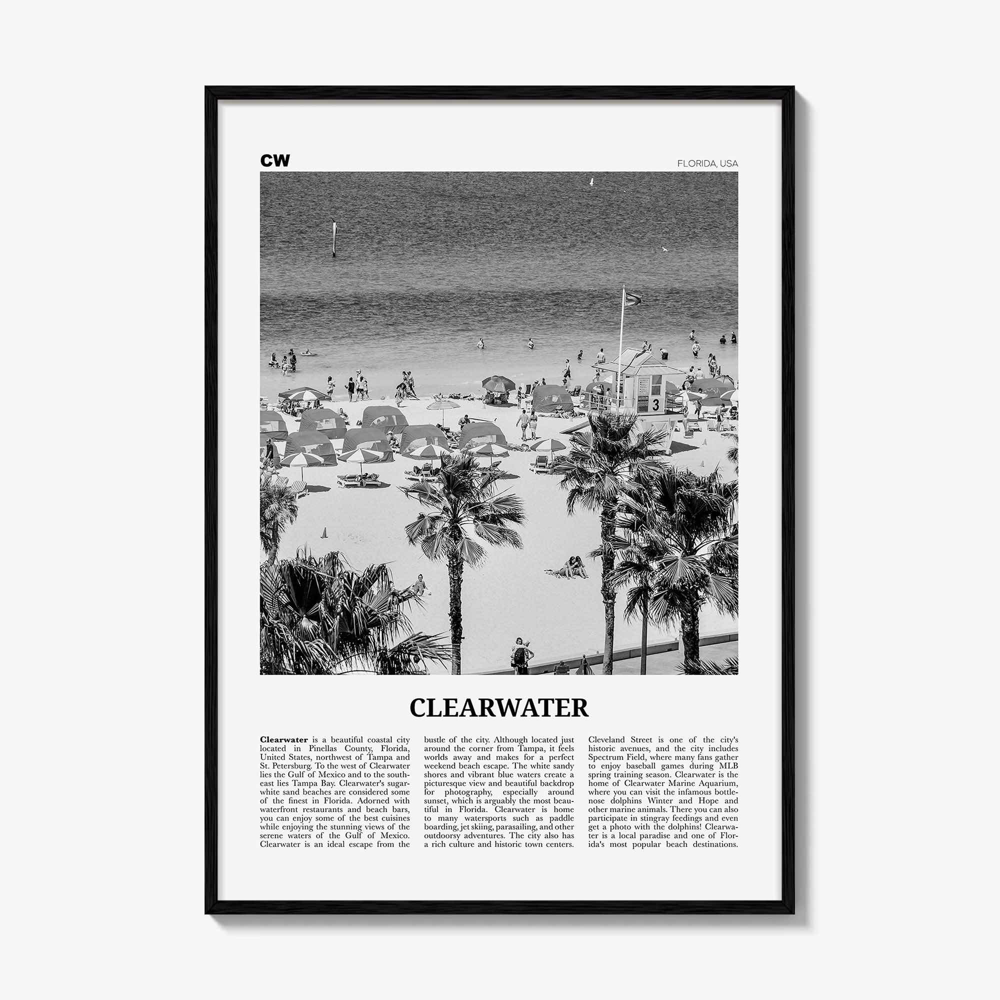 Clearwater Print Black and White, Clearwater Wall Art, Clearwater Poster, Clearwater Photo, Clearwater Décor, Florida, USA, United States
