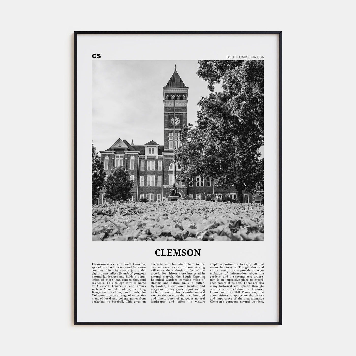 Clemson Travel B&W No 1 Poster