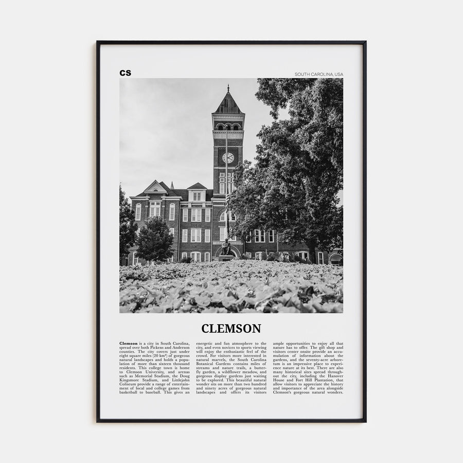 Clemson Travel B&W No 1 Poster