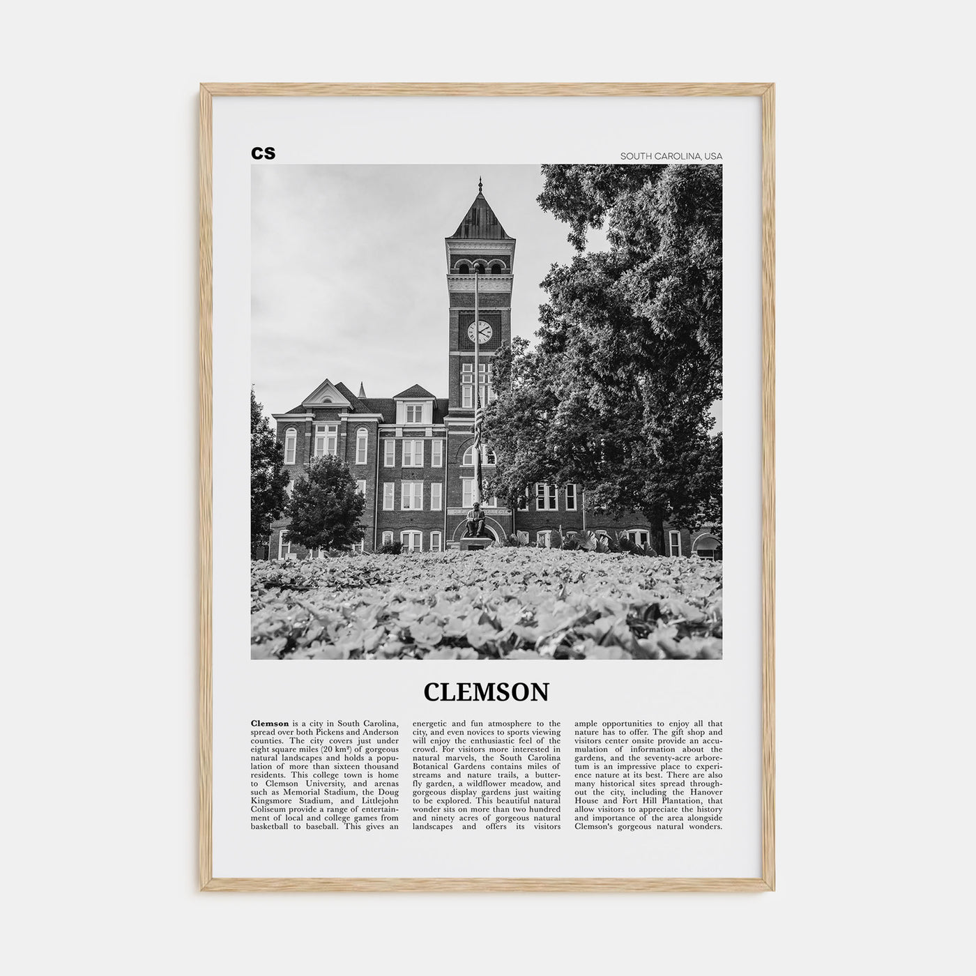 Clemson Travel B&W No 1 Poster