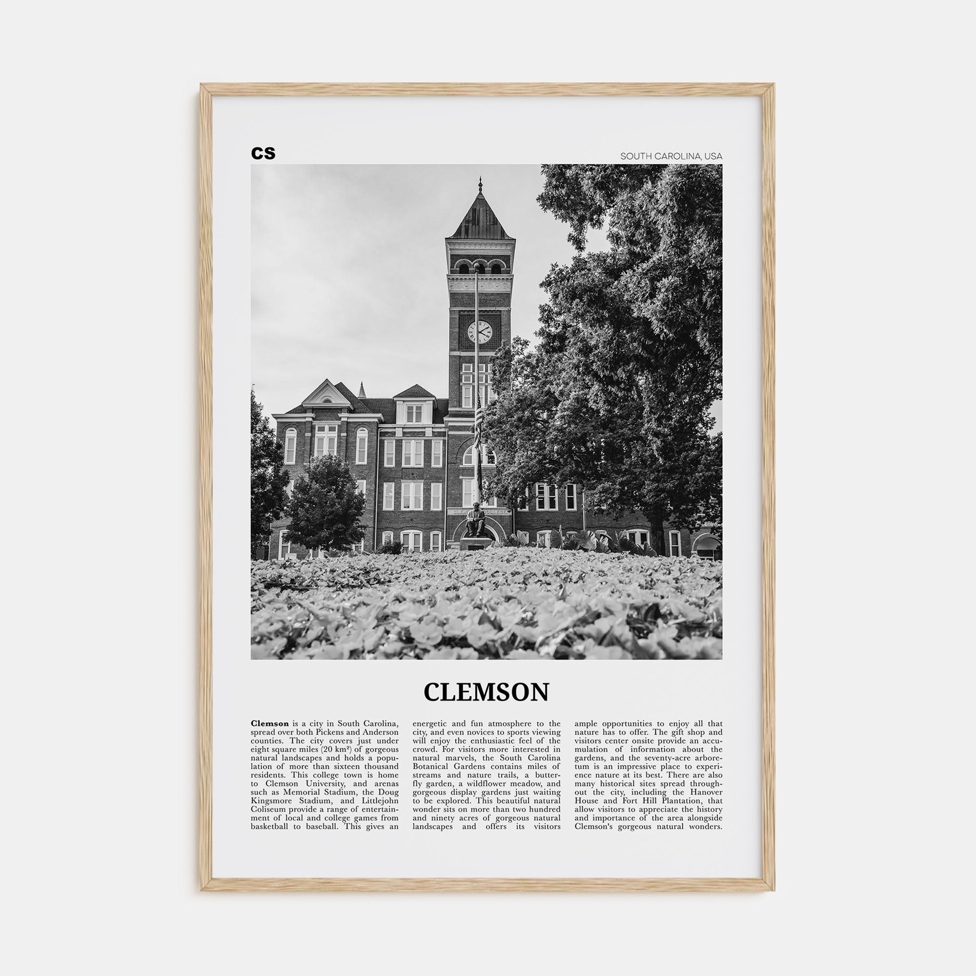 Clemson Travel B&W No 1 Poster
