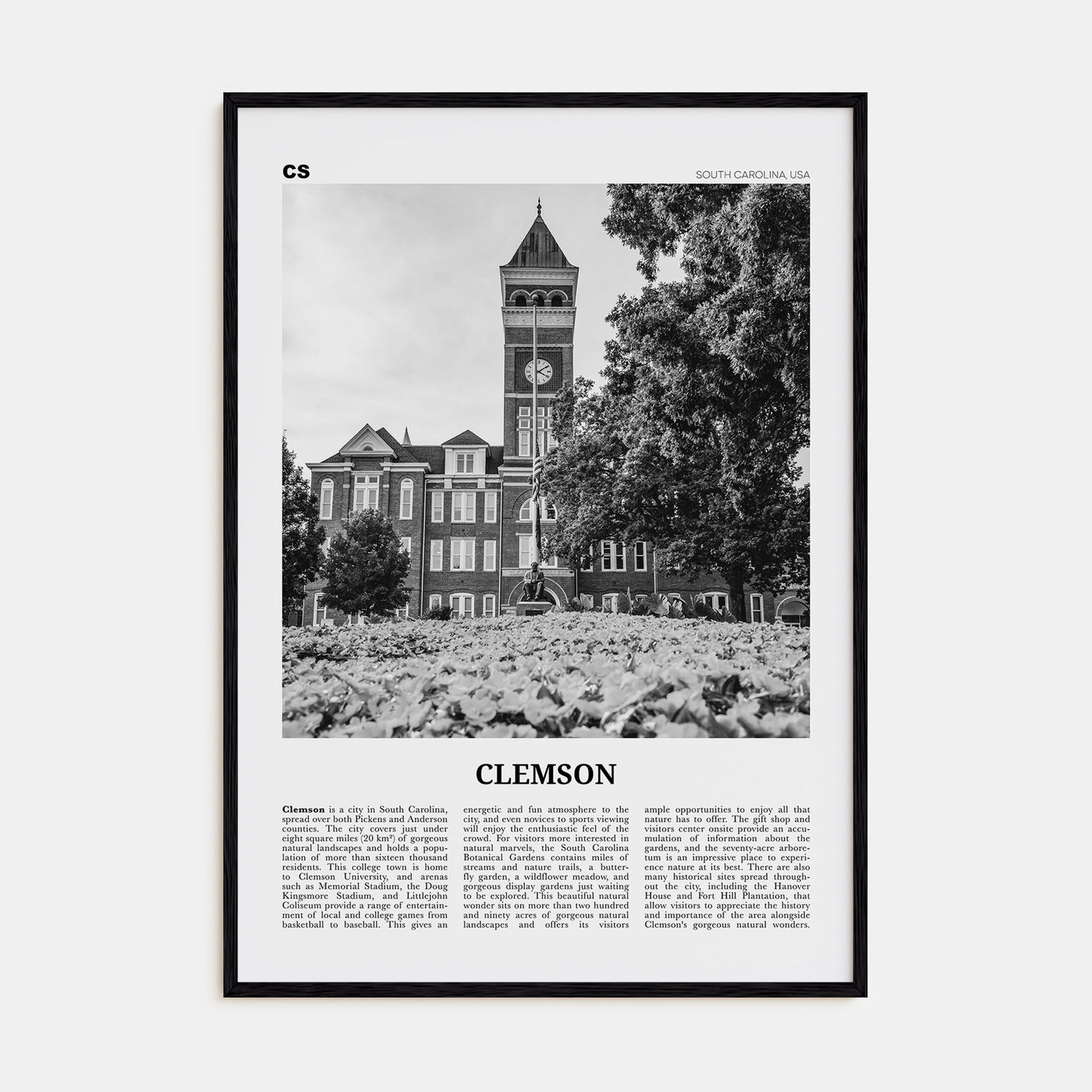 Clemson Travel B&W No 1 Poster
