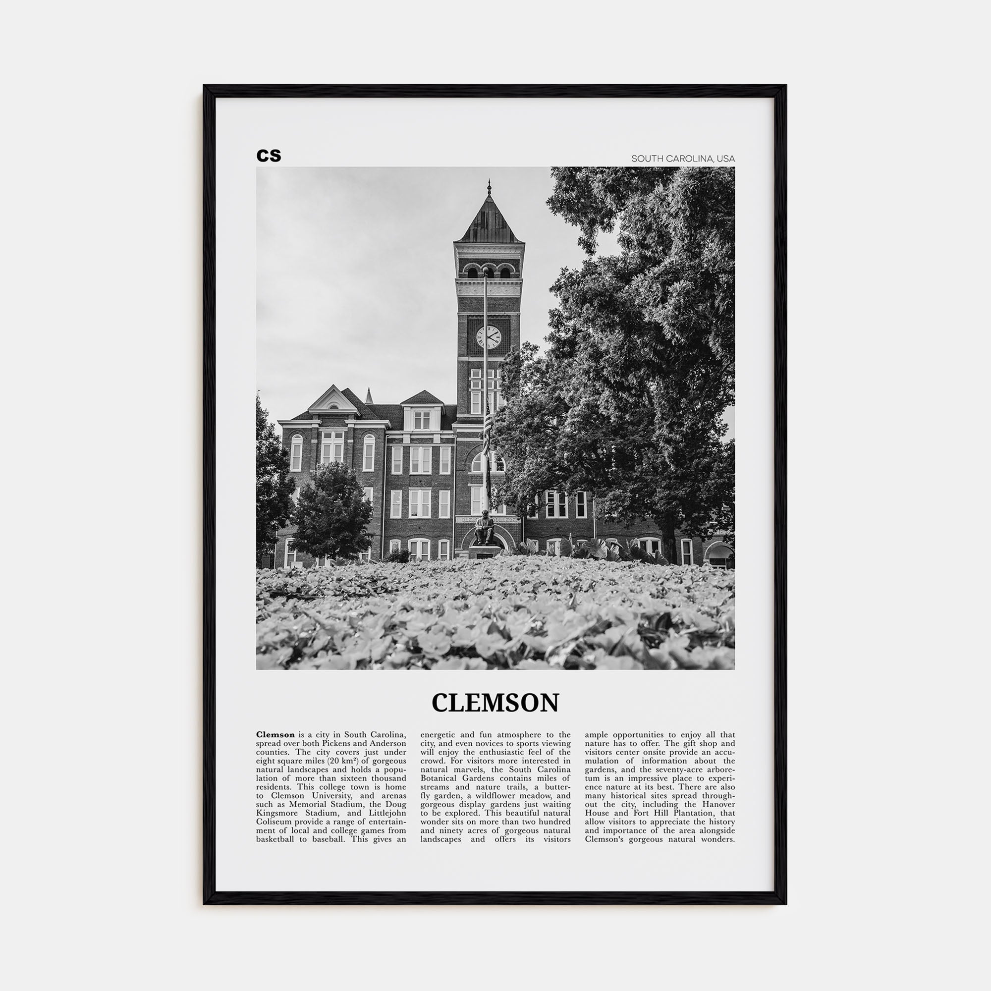 Clemson Travel B&W No 1 Poster
