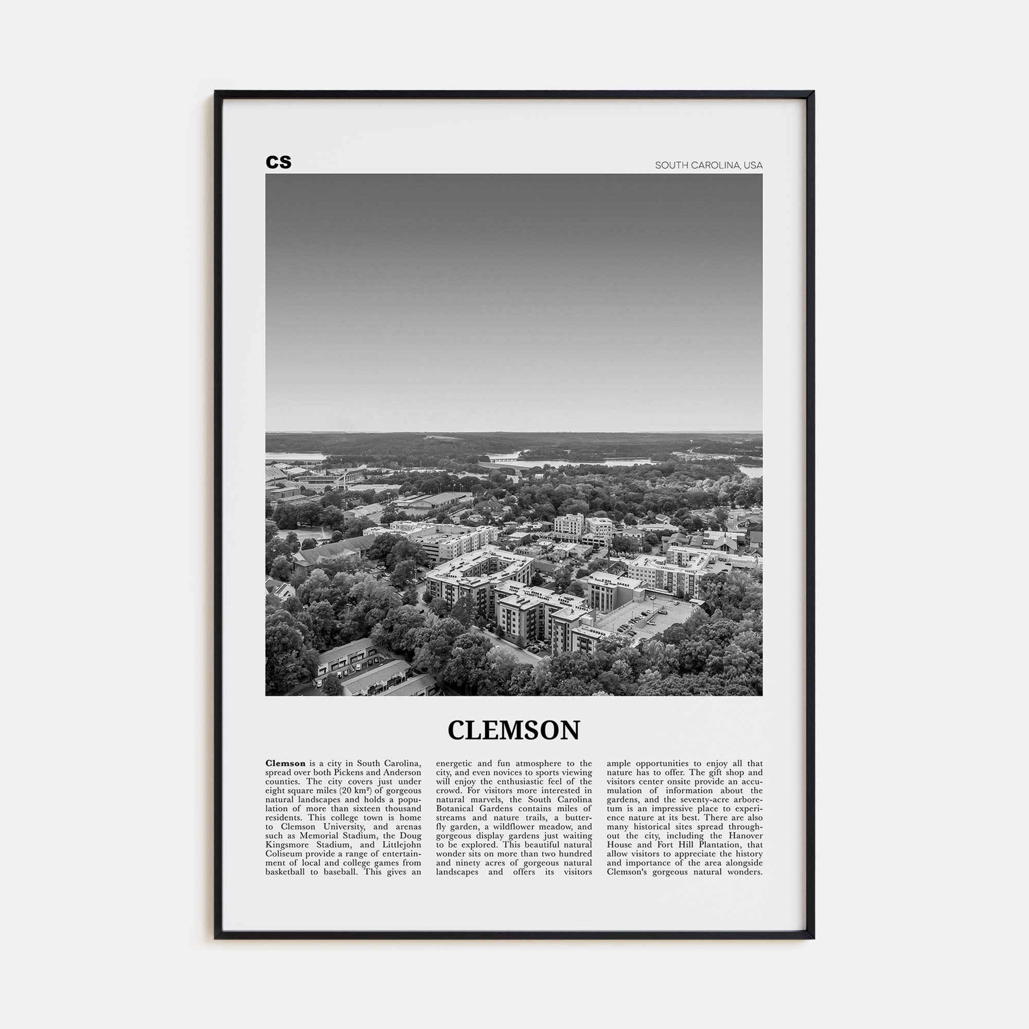 Clemson Travel B&W No 2 Poster