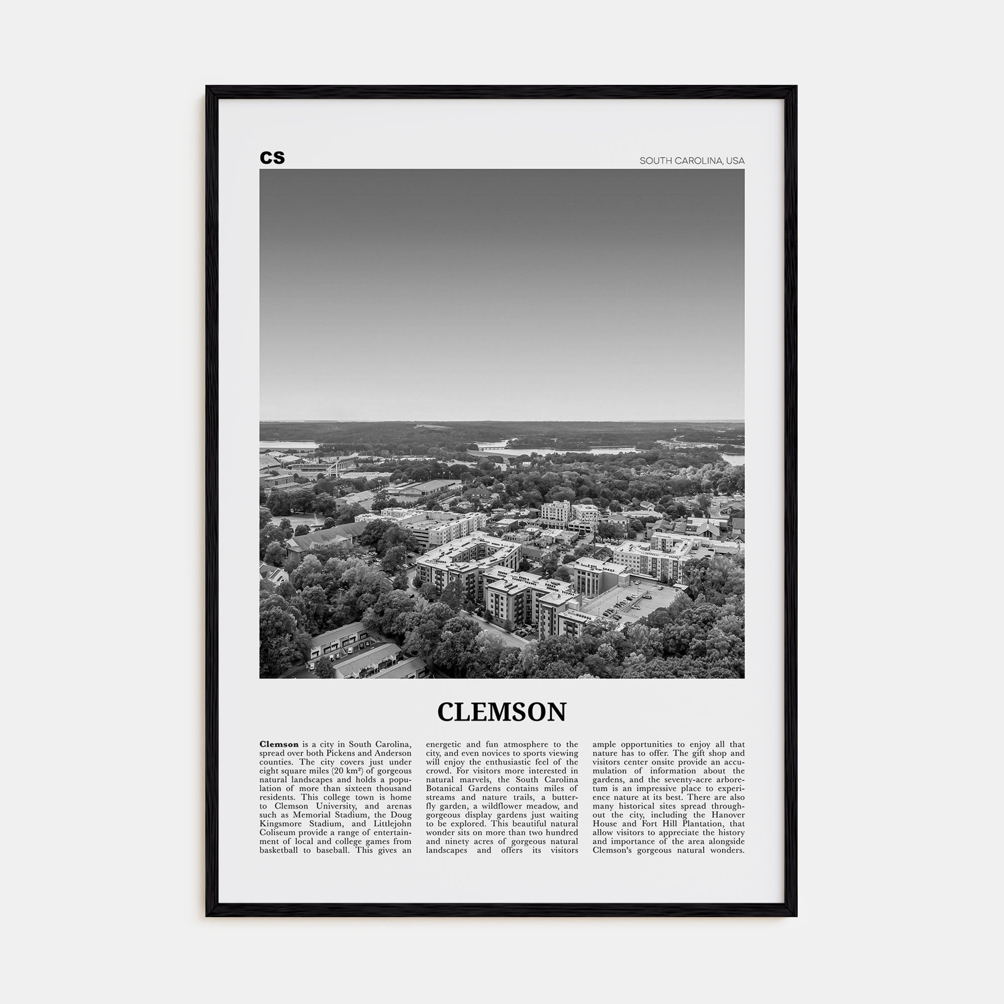 Clemson Travel B&W No 2 Poster