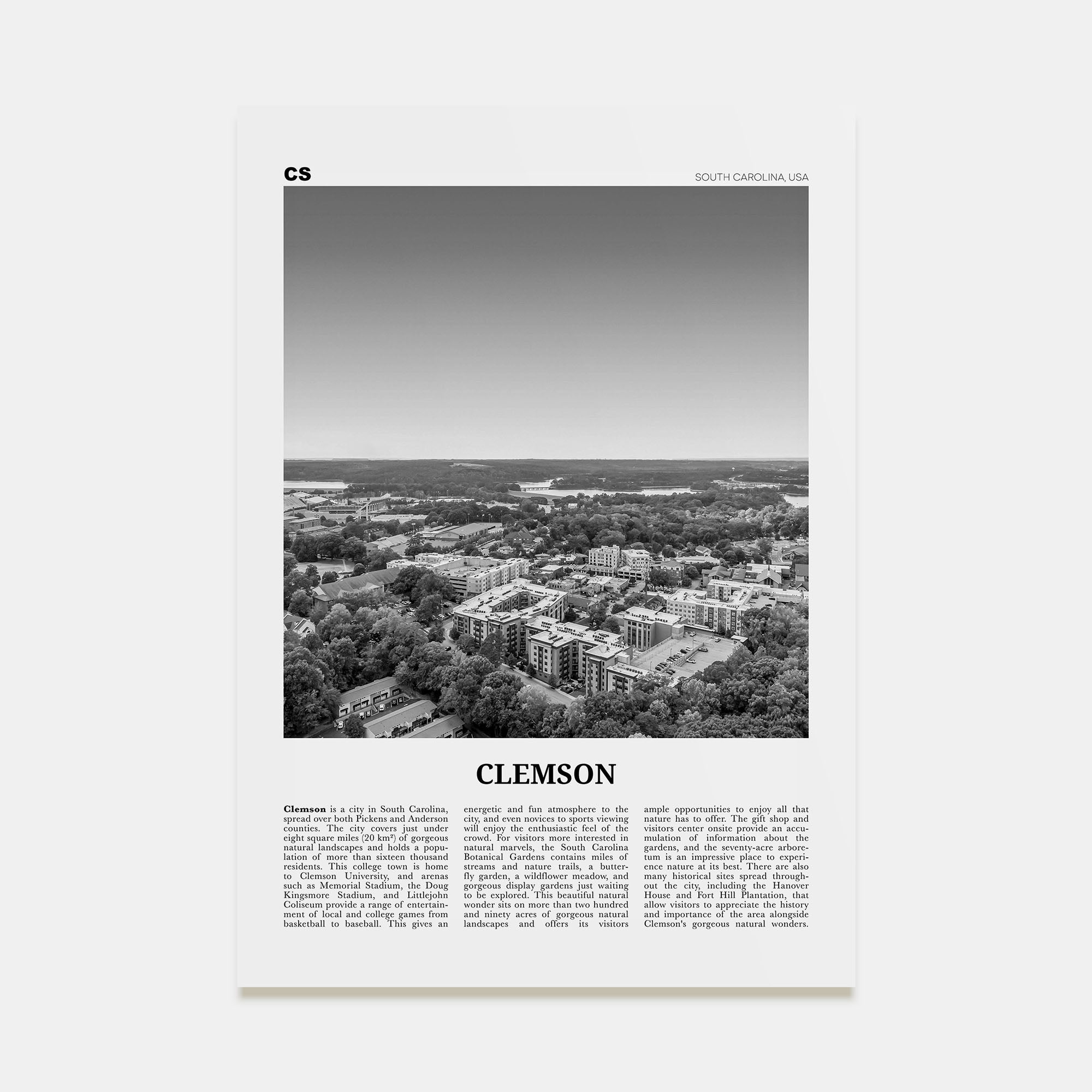 Clemson Travel B&W No 2 Poster