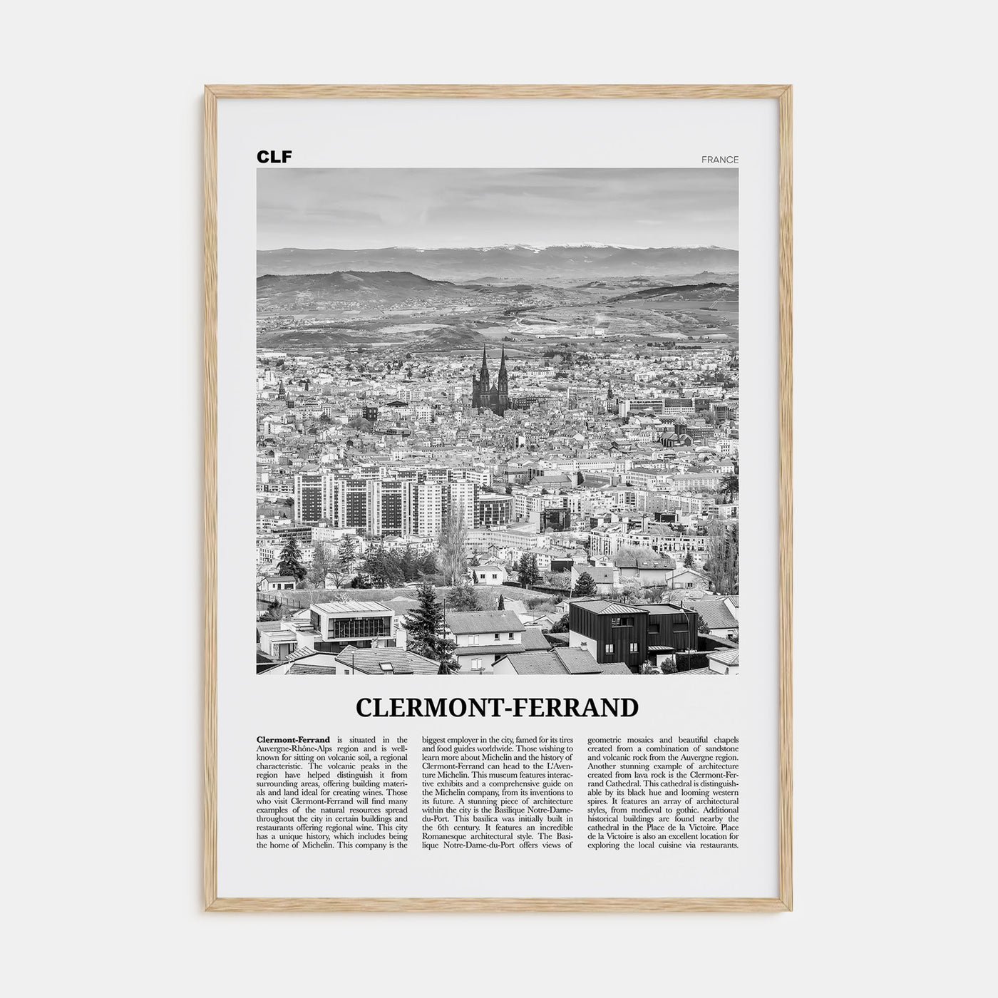 Clermont-Ferrand Travel B&W Poster